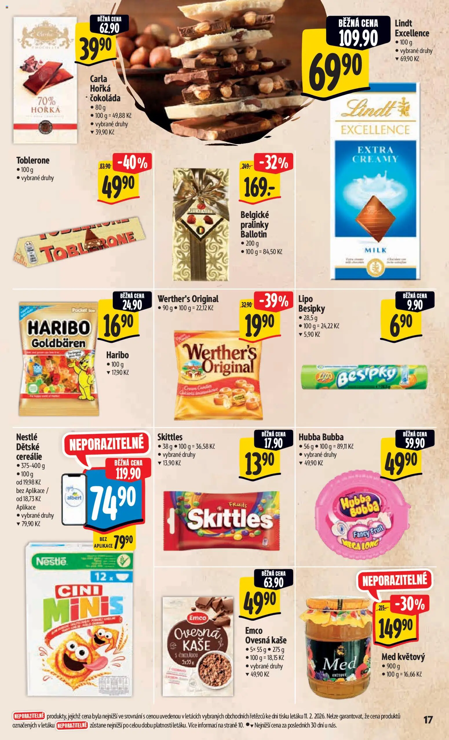 Albert leták - Hypermarket od 18.02.2026 | Strana: 25 | Produkty: Cereálie, Med, Skittles, Belgické pralinky