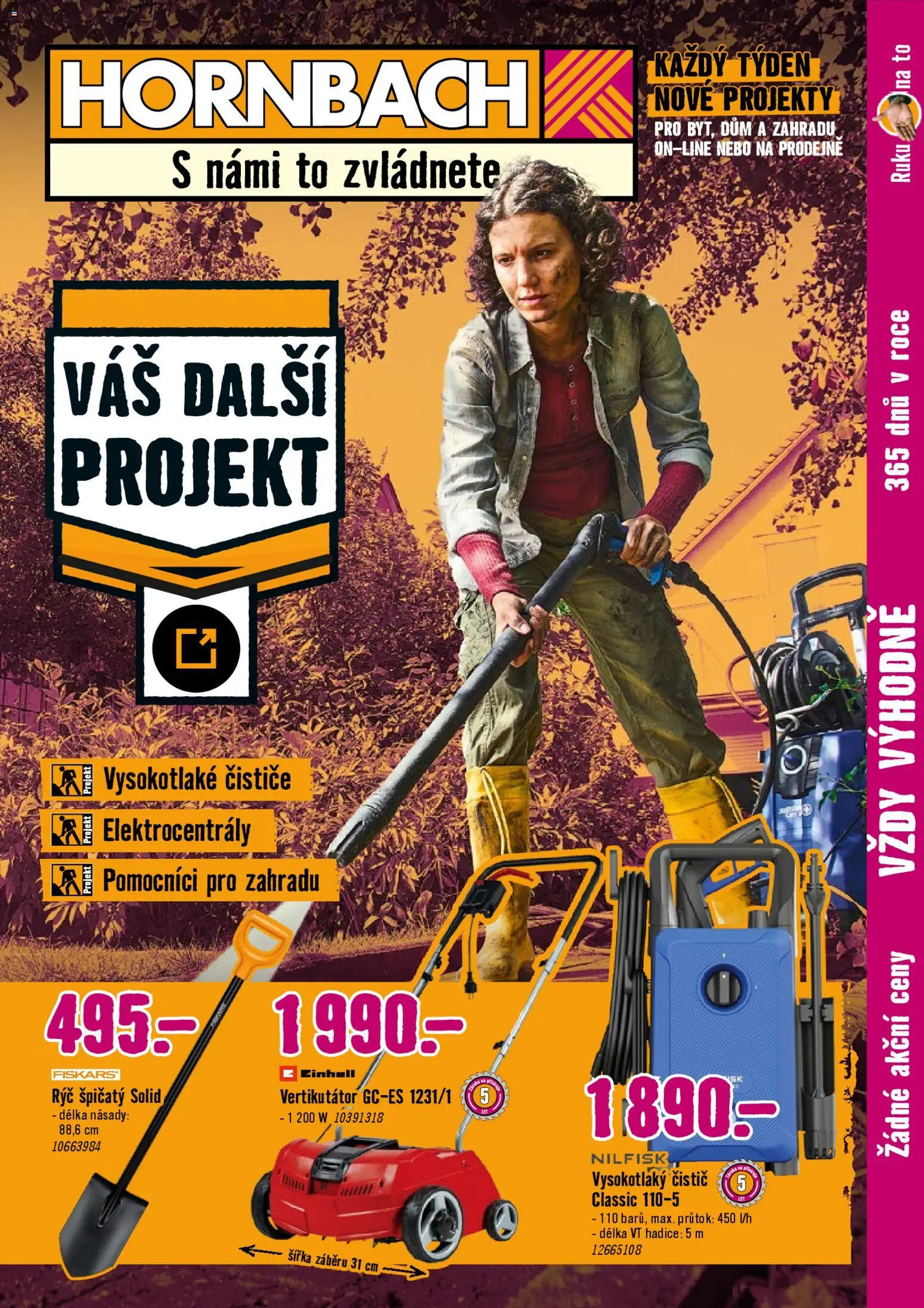 HORNBACH leták - Jarní úklid od 25.03.2026 | Strana: 1 | Produkty: Vertikutátor, Fiskars, Hadice, Vysokotlaký čistič