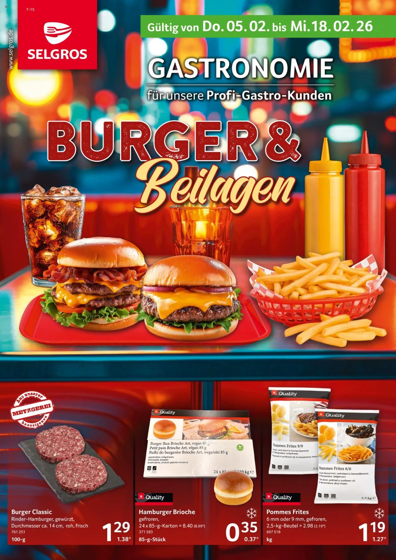 Selgros Gastronomie – gültig ab 05.02.2026 | Seite: 1 | Produkte: Pommes, Burger, Burger bun, Pommes frites