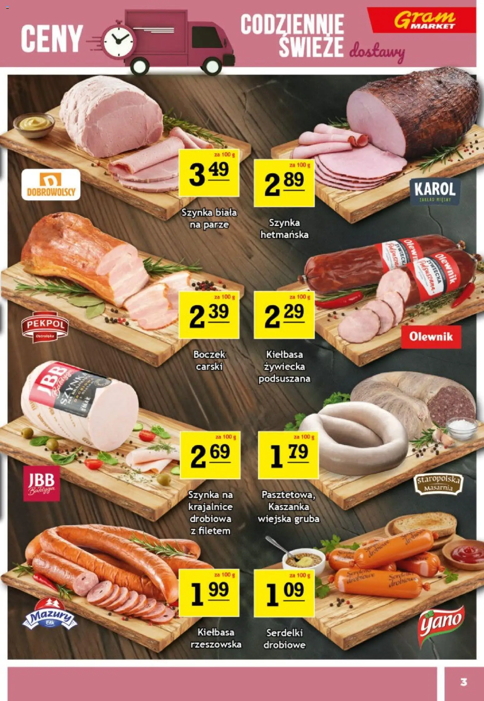 Gram Market Gazetka od 25.02.2026 | Strona: 3 | Produkty: Kiełbasa, Kaszanka, Szynka, Boczek