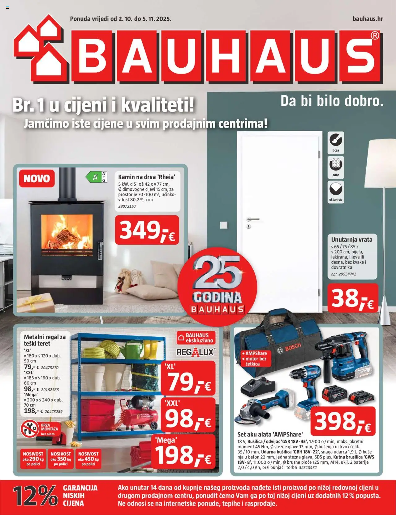 Bauhaus katalog | vrijedi od 01.10.2025 | Stranica: 1 | Proizvodi: Brusilica, Kutna brusilica, Regal, Kamin