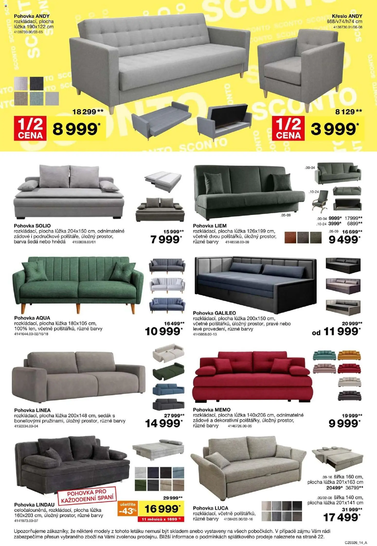 Sconto nábytek leták od 11.02.2026 | Strana: 14 | Produkty: Pohovka, Křeslo, Modely, Barvy