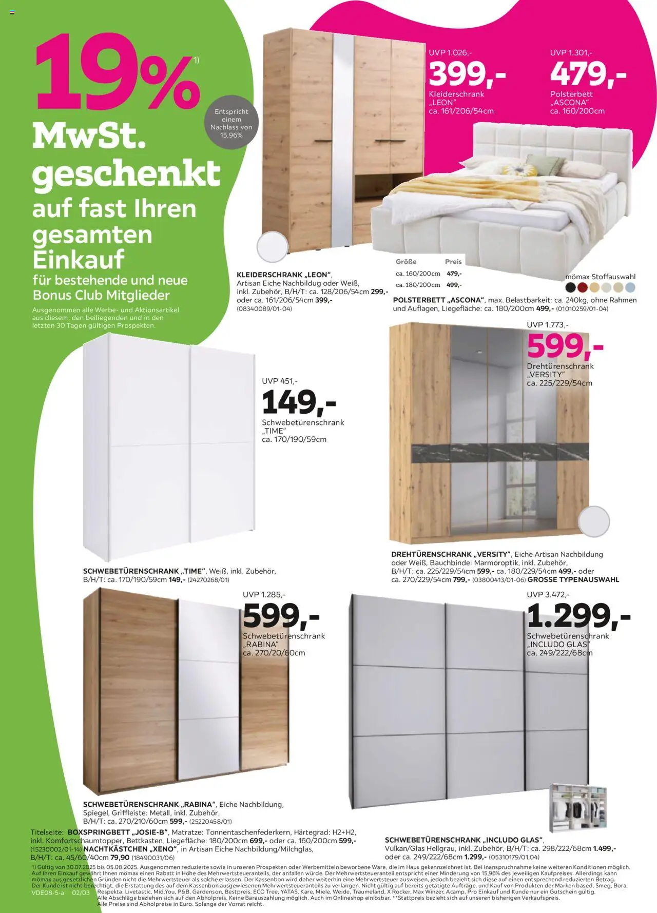 Mömax Prospekt 	 - gültig ab dem 28.07.2025 | Seite: 2 | Produkte: Matratze, Kleiderschrank, Schwebetürenschrank, Drehtürenschrank