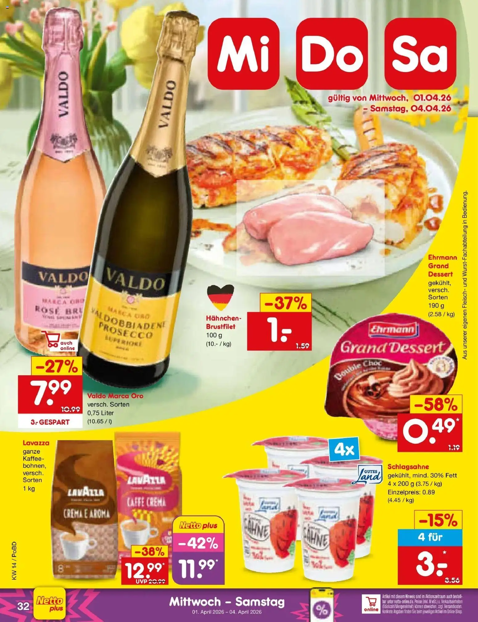 Netto Marken-Discount Prospekt Selb	 – gültig ab 30.03.2026 | Seite: 40 | Produkte: Hahnchen, Schlagsahne, Kaffee, Prosecco