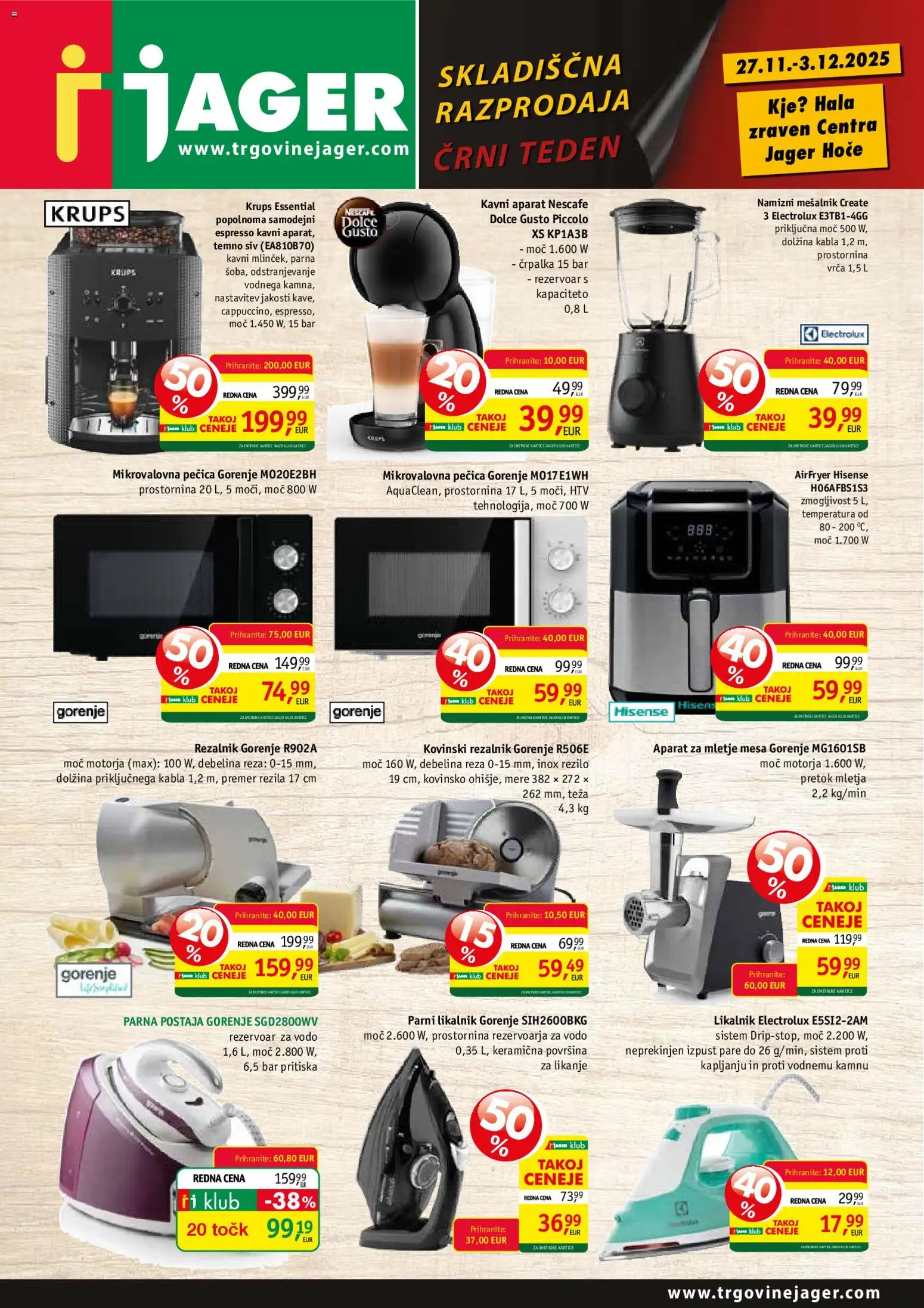 Novi Jager katalog ponudbe – veljaven od 27.11.2025 | Stran: 4 | Izdelki: Rezalnik, Teza, Likalnik, Aparat za mletje