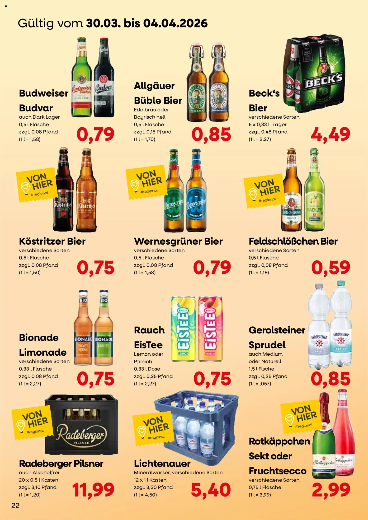 KONSUM Leipzig Kundenjournal – gültig ab 23.03.2026 | Seite: 22 | Produkte: Sekt, Wernesgruner, Limonade, Fruchtsecco