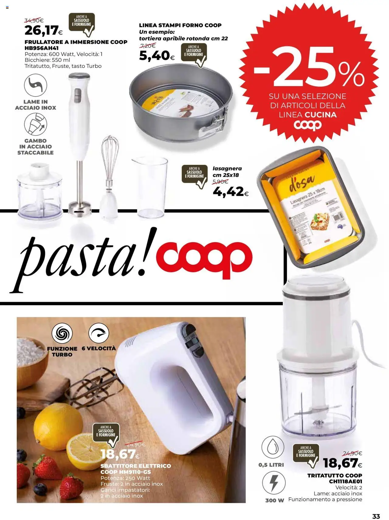 Volantino Ipercoop del 08.10.2025 | Pagina: 33 | Prodotti: Frullatore, Sbattitore, Pasta, Forno