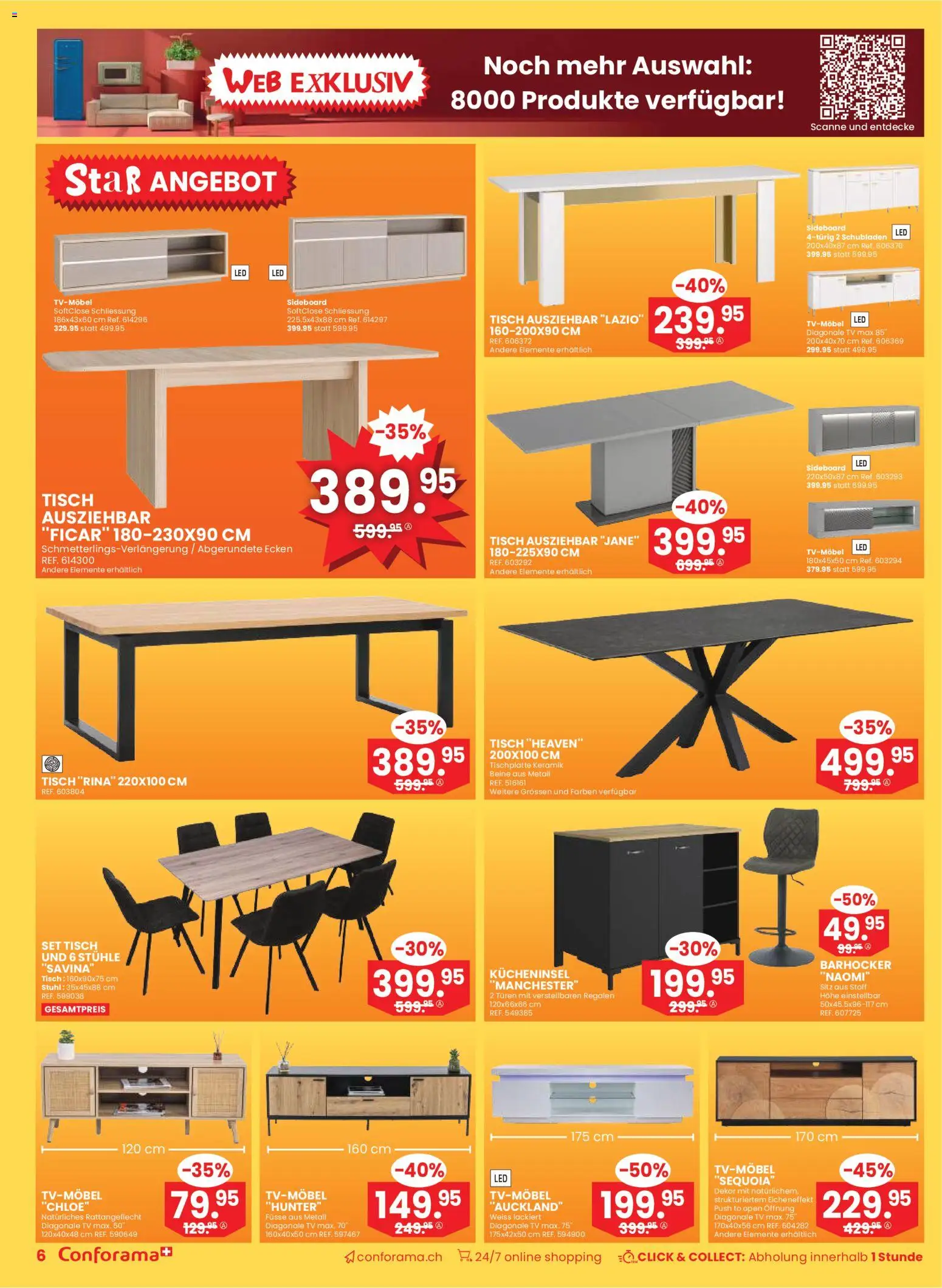 Conforama Aktionen – gültig ab 07.01.2026 | Seite: 6 | Produkte: Tisch, Stuhl, TV, Barhocker