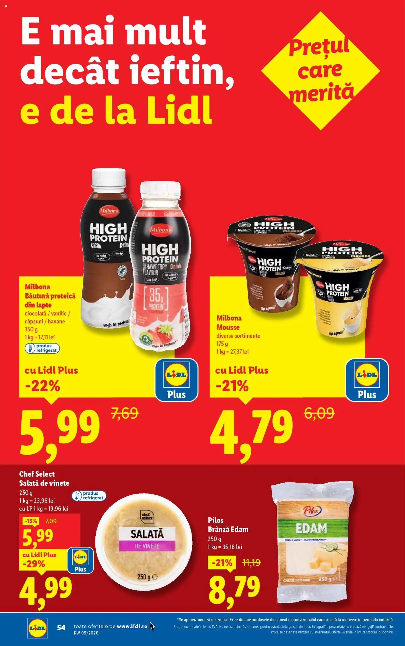 Noul catalog Lidl – valabil de la 26.01.2026 | Pagină: 54 | Produse: Toplar, Brânză, Ciocolată, Salată