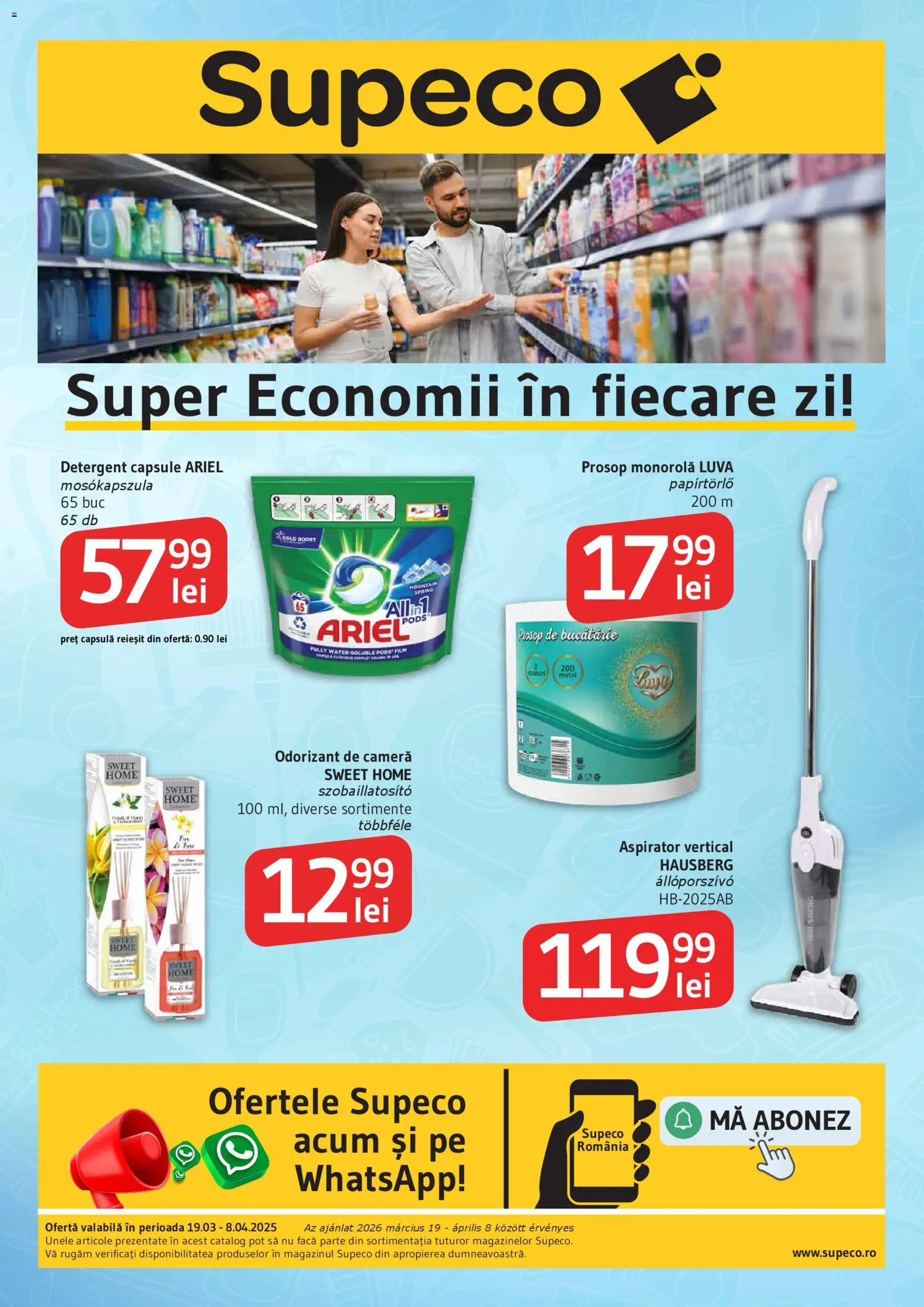 Noul catalog Supeco – valabil de la 19.03.2026 | Pagină: 1 | Produse: Cameră, Aspirator, Prosop monorolă, Detergent
