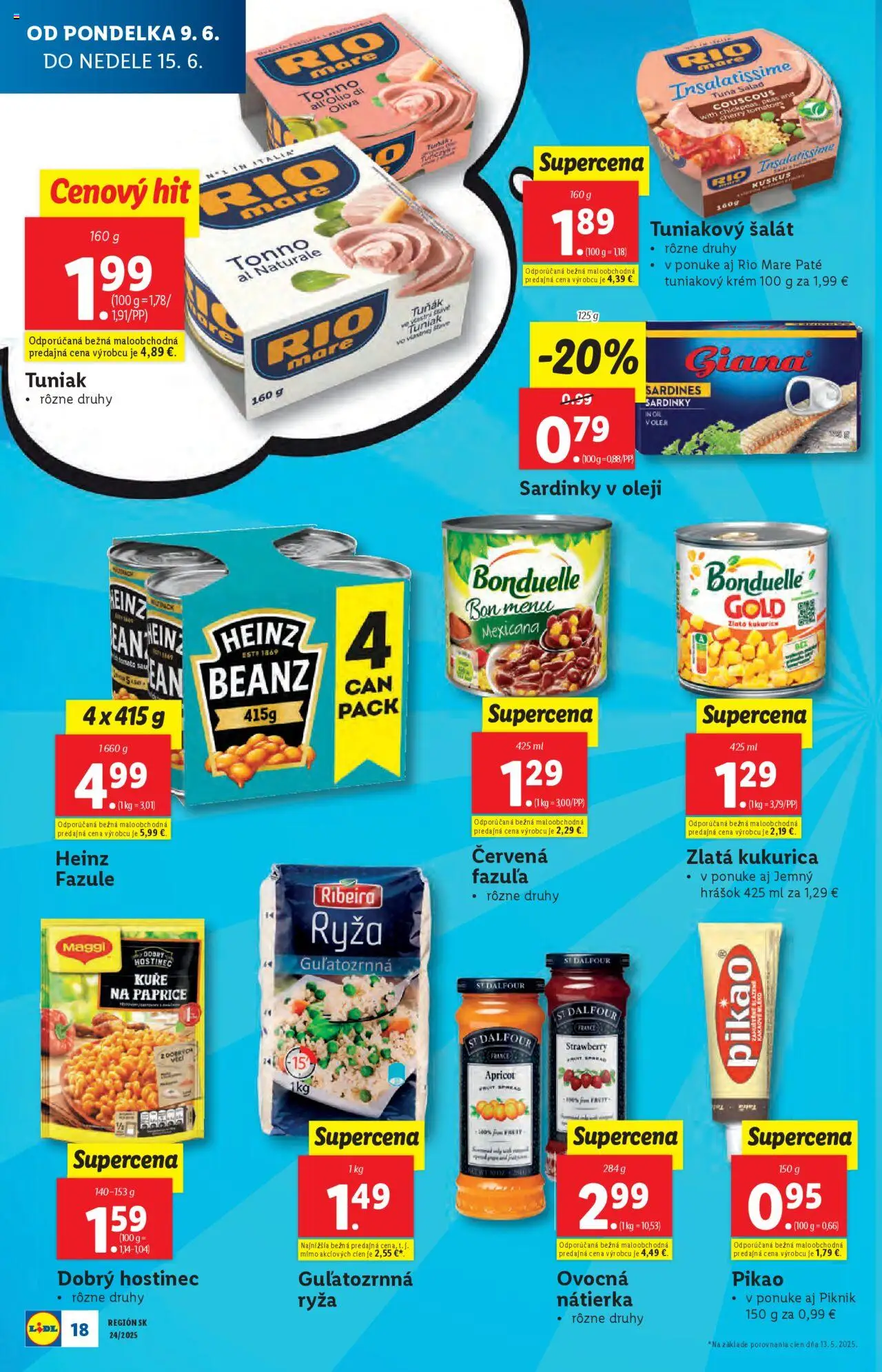 Lidl leták │ platný od 09.06.2025 | Strana: 22 | Produkty: Hrášok, Rio Mare, Šalát, Kukurica