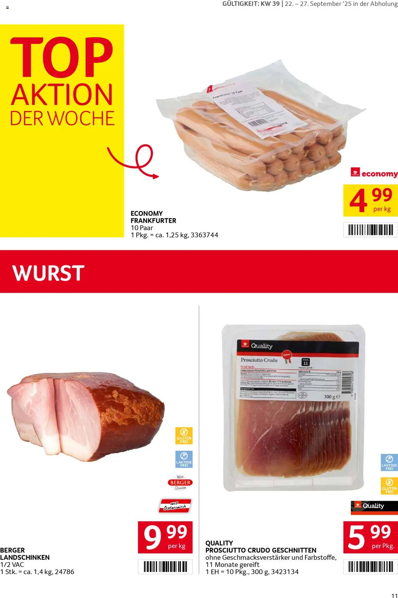 Transgourmet Flugblatt gültig ab 22.09.2025 | Seite: 9 | Produkte: Wurst, Schinken