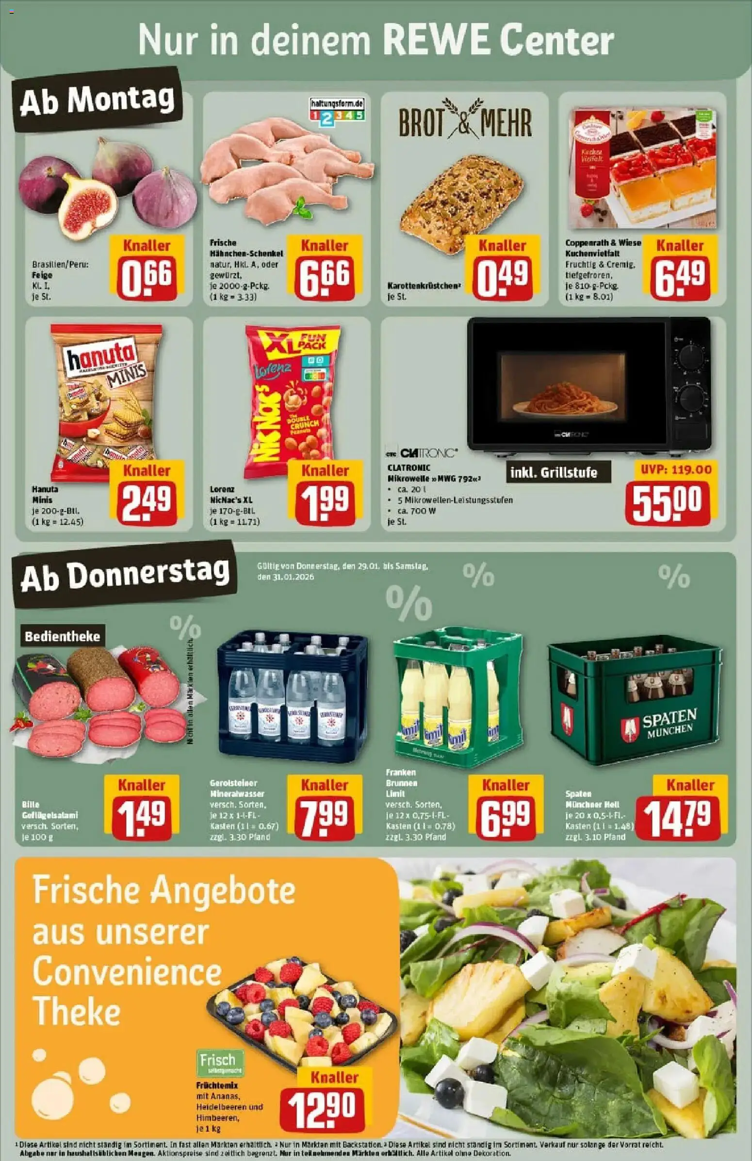 Rewe prospekt München / Bogenhausen	 – gültig ab 26.01.2026 | Seite: 3 | Produkte: Mikrowelle, Hahnchenschenkel, Mineralwasser, Salami