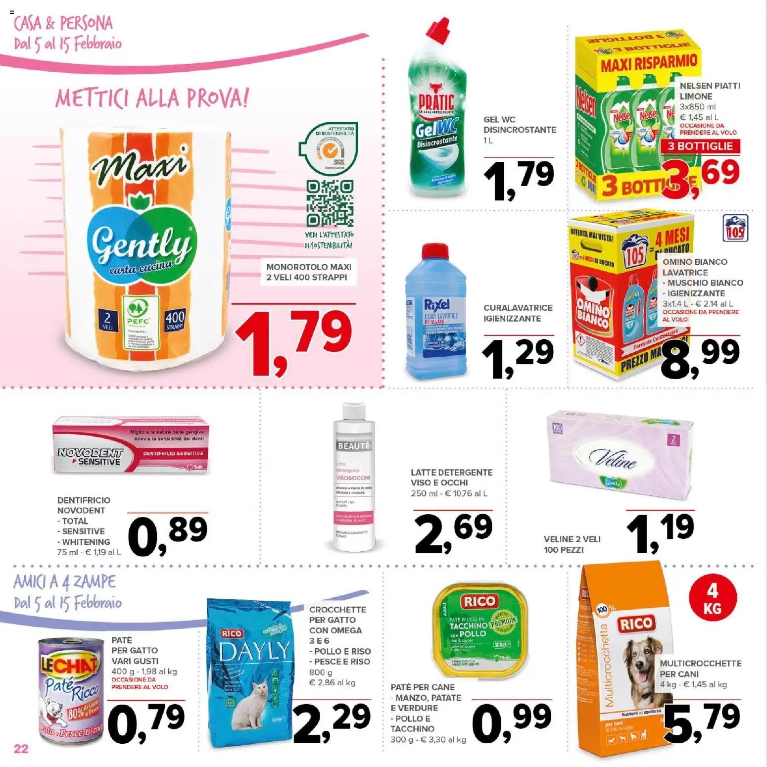 Volantino Todis del 05.02.2026 | Pagina: 22 | Prodotti: Paté, Dentifricio, Pollo, Detergente