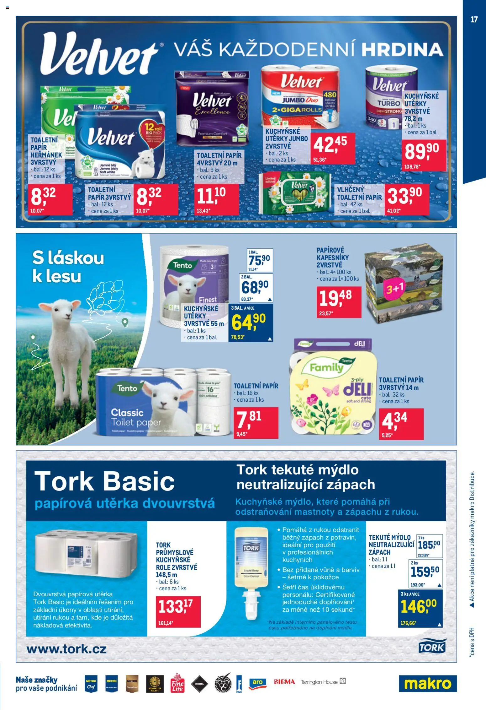 Makro leták - Úklid a kosmetika od 25.02.2026 | Strana: 17 | Produkty: Utěrky, Toaletní papír, Velvet, Toaletní papír 3vrstvý