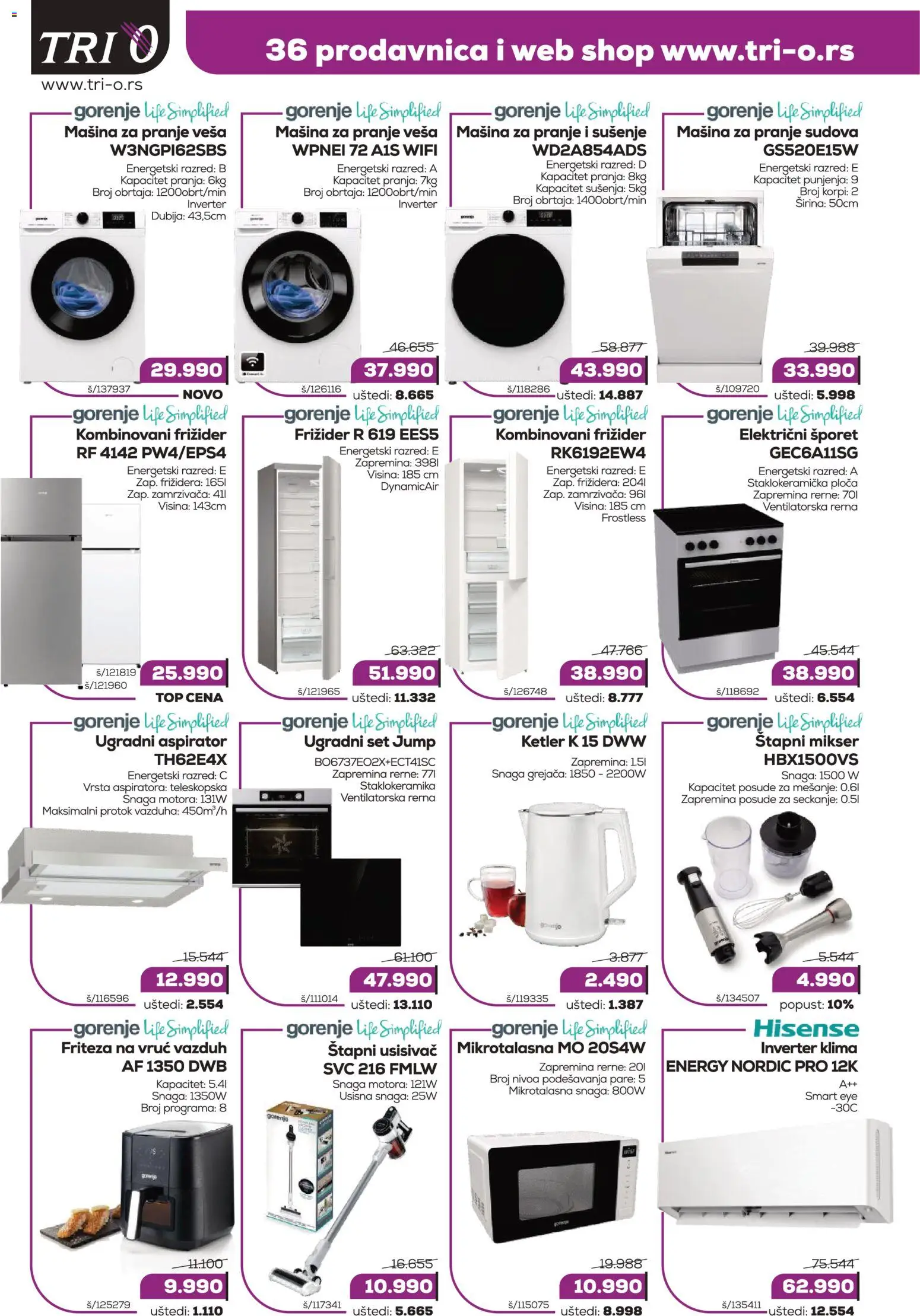 Tri O katalog - važi od 15.12.2025 | Strana: 2 | Proizvode: Mašina za pranje veša, Štapni mikser, Frižider, Štapni usisivač