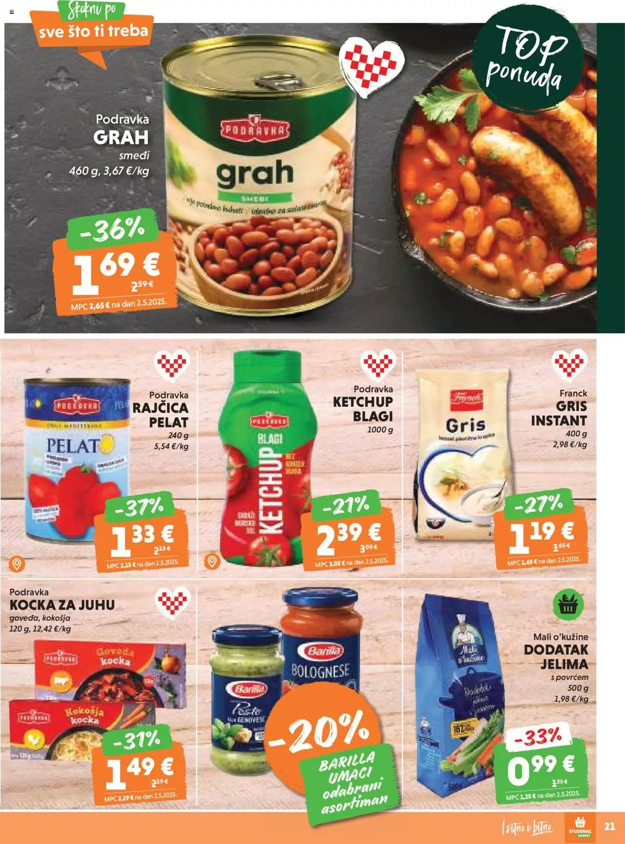Studenac katalog | vrijedi od 15.10.2025 | Stranica: 21 | Proizvodi: Podravka, Rajčica, Kocka za juhu, Barilla