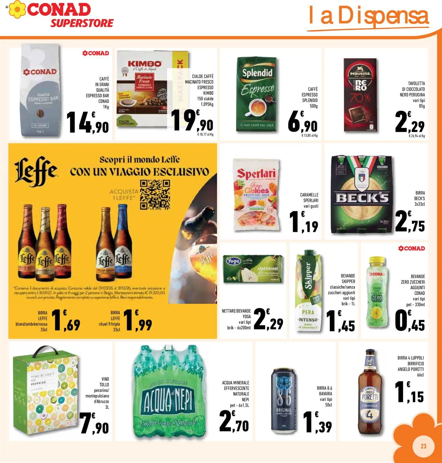 Volantino Conad del 08.04.2026 | Pagina: 23 | Prodotti: Birra, Vino, Acqua minerale, Macinato