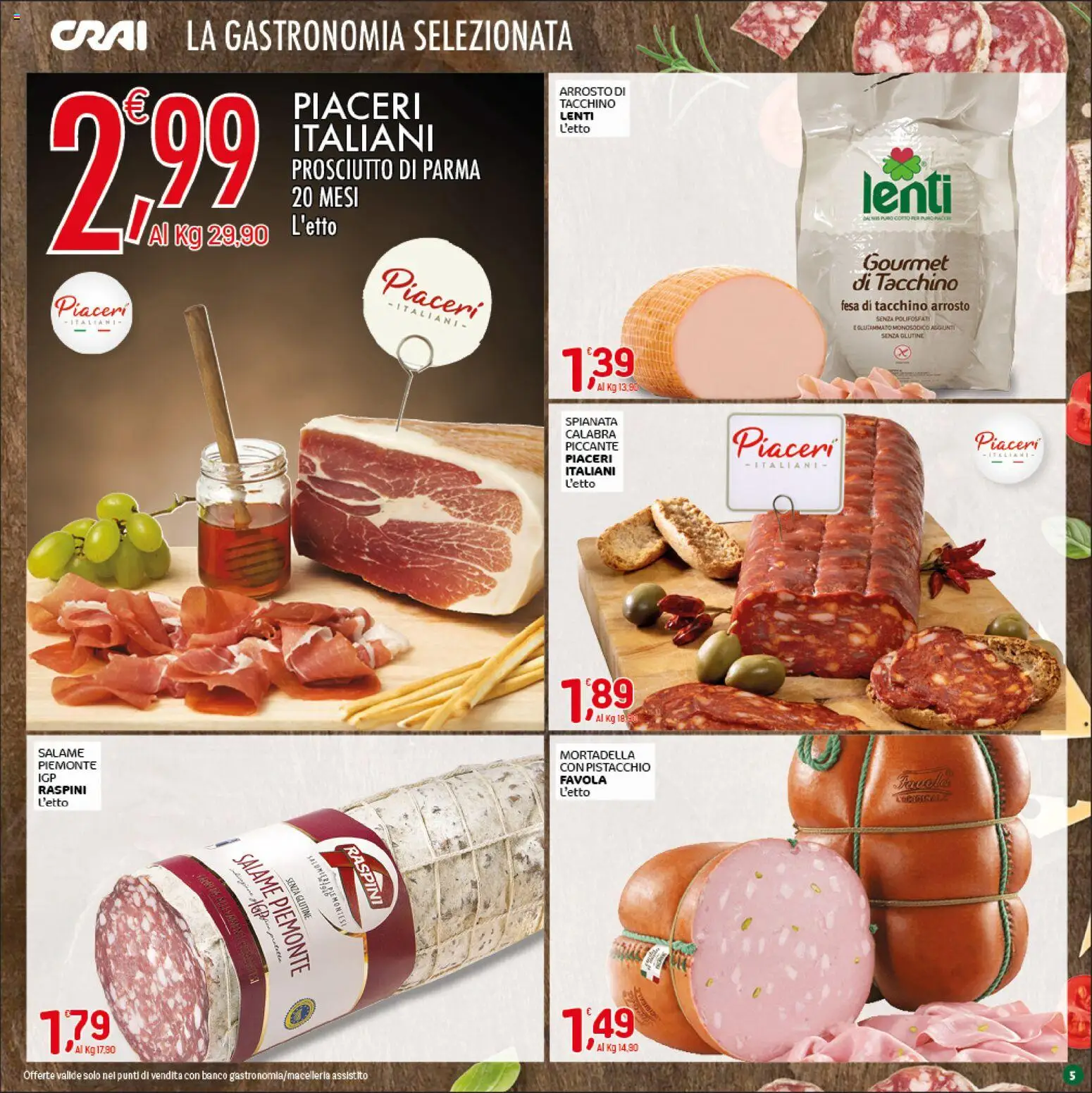 Volantino CRAI del 07.04.2026 | Pagina: 5 | Prodotti: Prosciutto di Parma, Salame, Tacchino, Mortadella