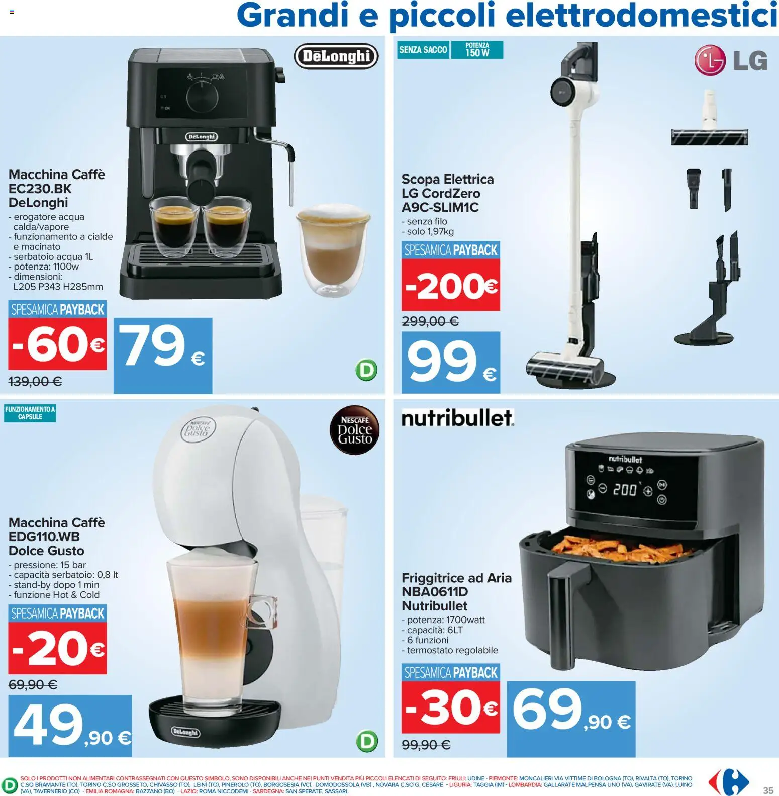 Volantino Carrefour del 07.11.2025 | Pagina: 35 | Prodotti: Scopa elettrica, Caffè, Acqua, Friggitrice