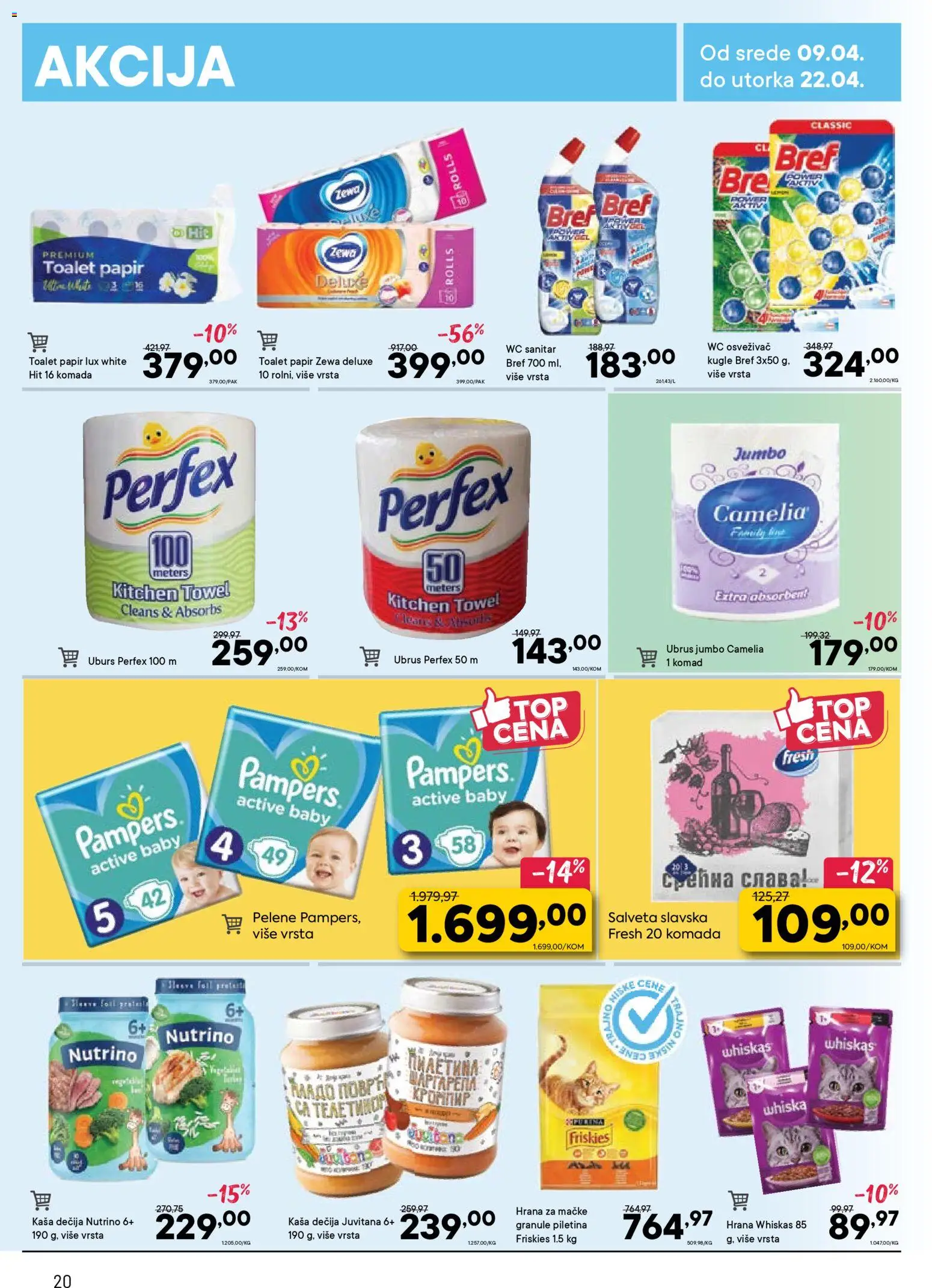 PerSu katalog - važi od 22.04.2026 | Strana: 20 | Proizvode: Pampers, Toalet papir, Wc, Whiskas
