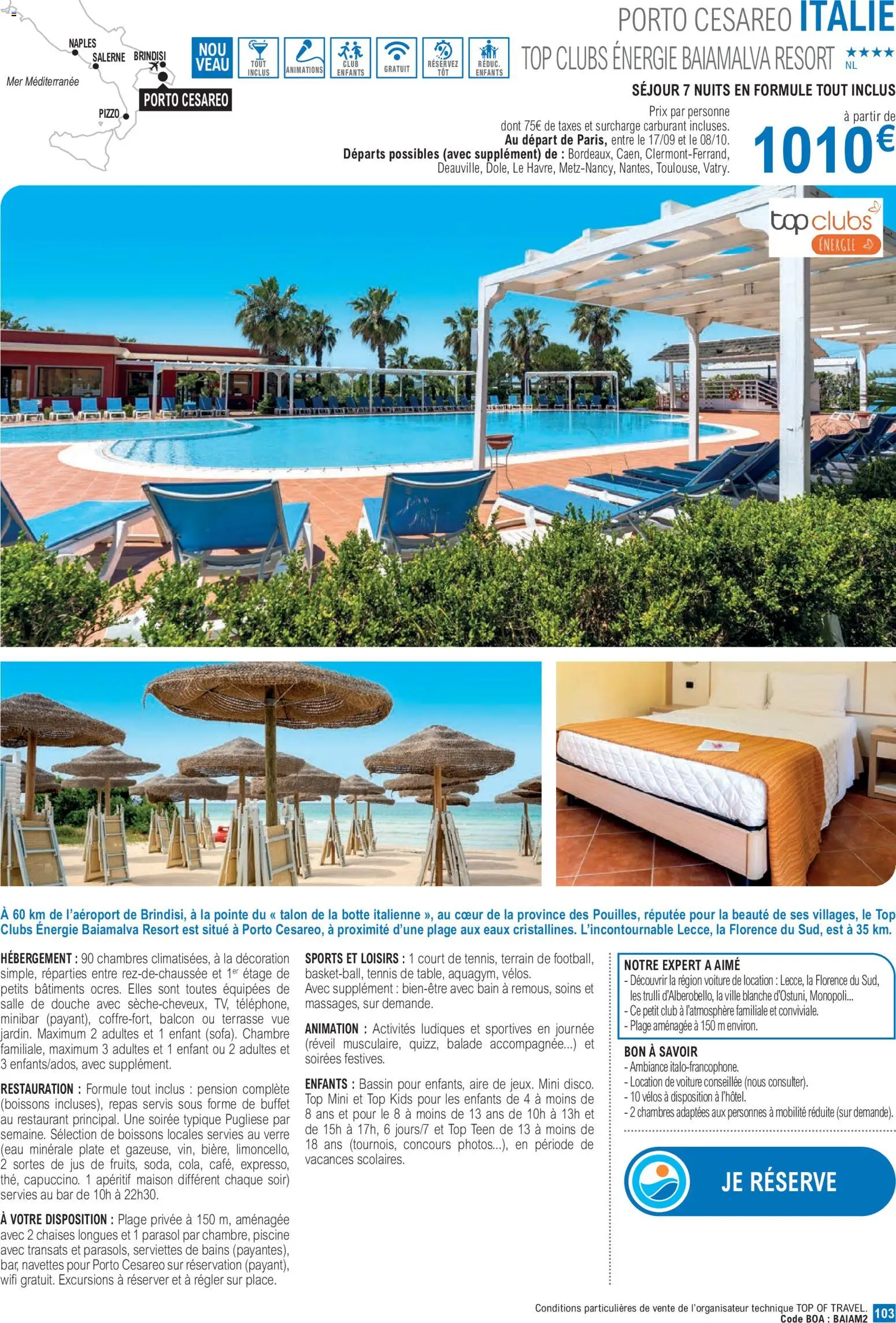 {H1} | Page: 103 | Produits: Réveil, Buffet, Jus, Parasol