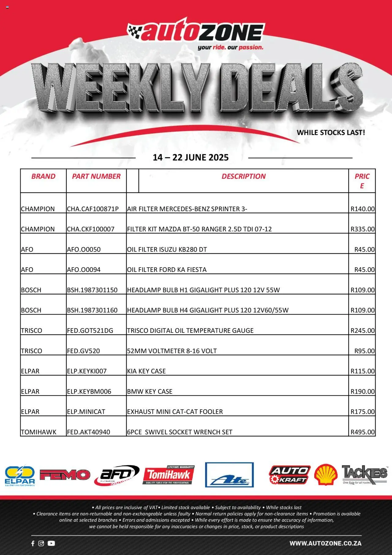 AutoZone Weekly Deals │ valid from 14.06.2025 | Page: 1 | Products: Case, Wrench, Socket, Stock