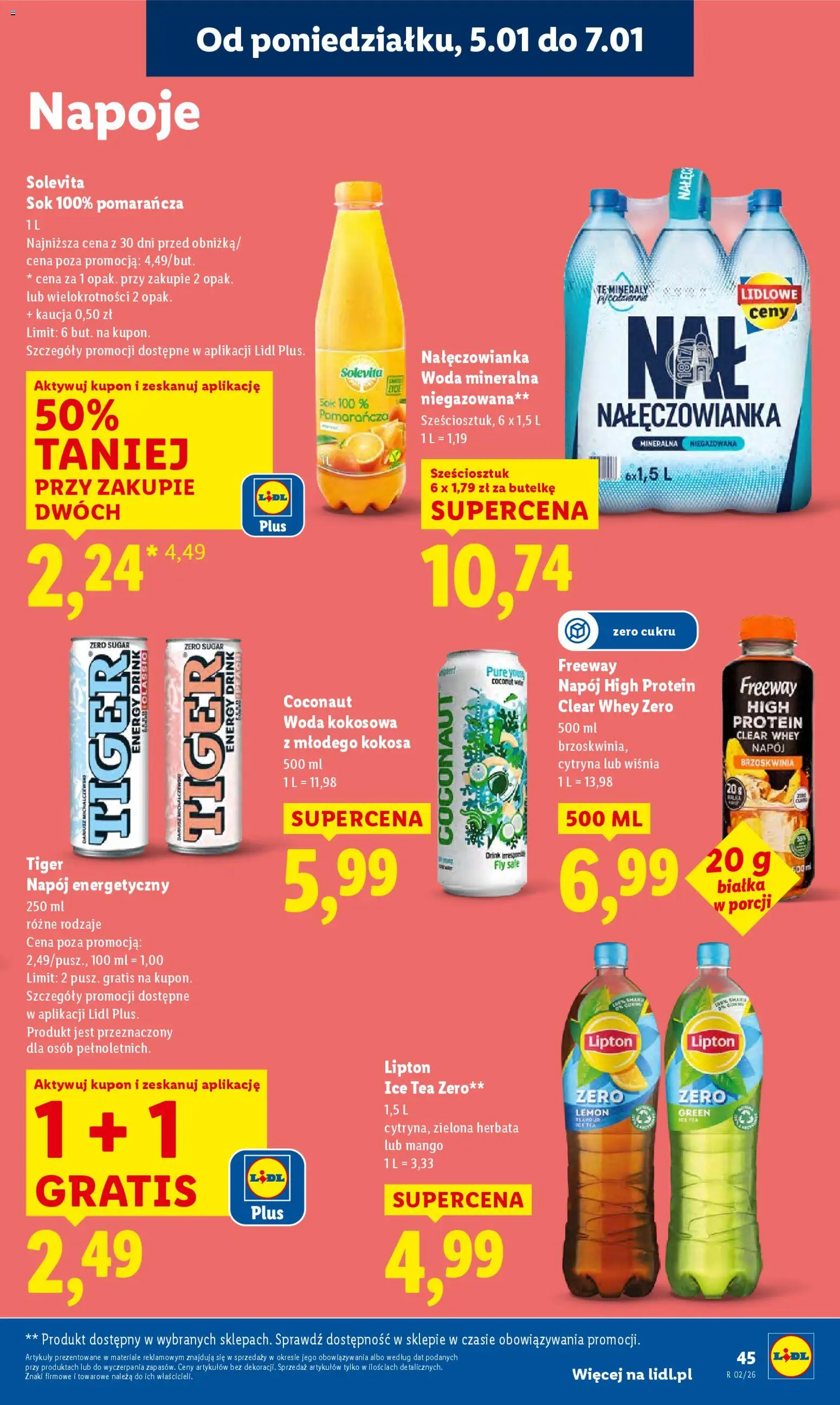 Lidl Gazetka od 05.01.2026 | Strona: 47 | Produkty: Cytryna, Brzoskwinia, Woda kokosowa, Napoje