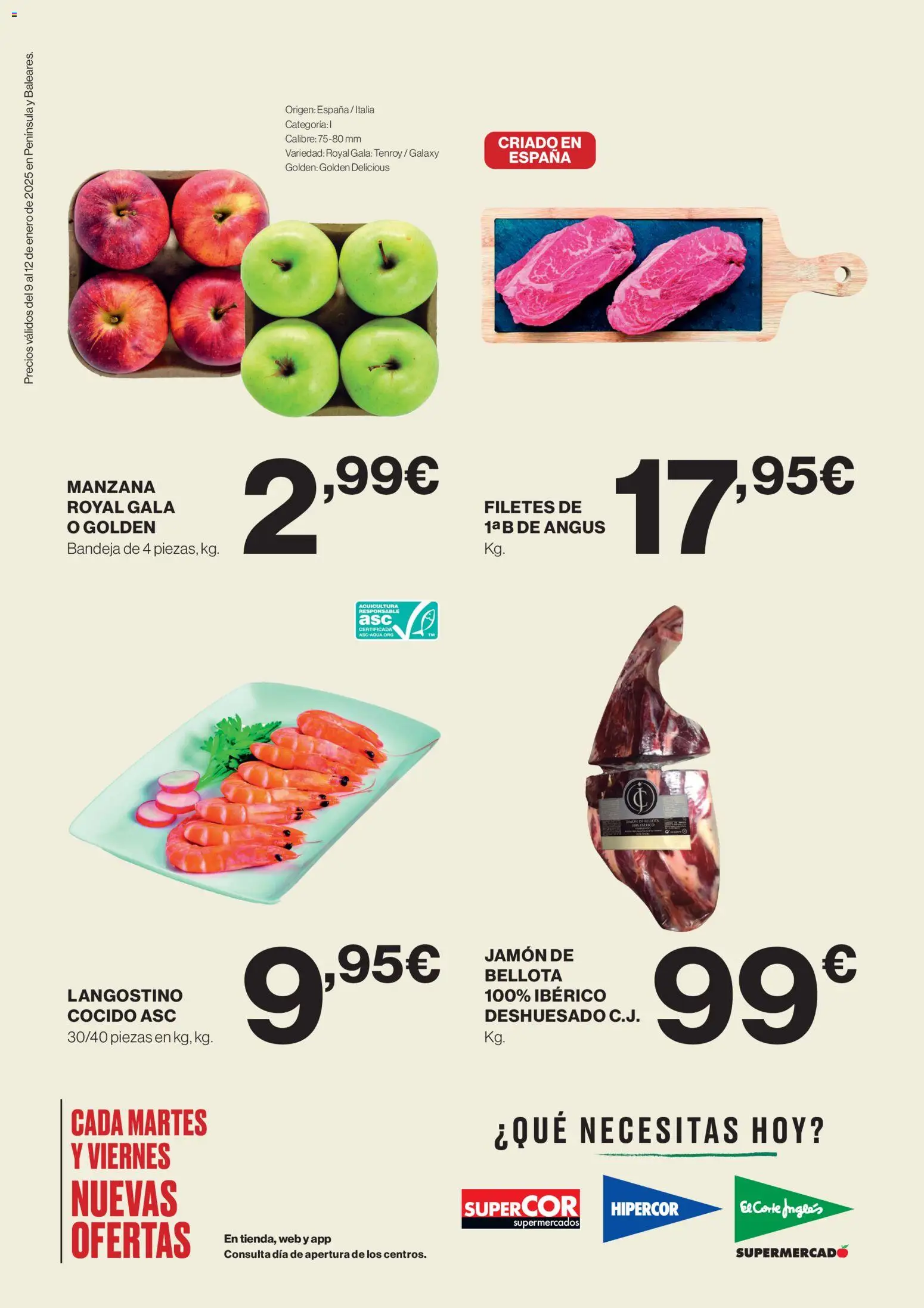 Supercor Península y Baleares │ válido desde el 09.01.2026 | Página: 2 | Productos: Jamón, Manzana, Bandeja, Langostino