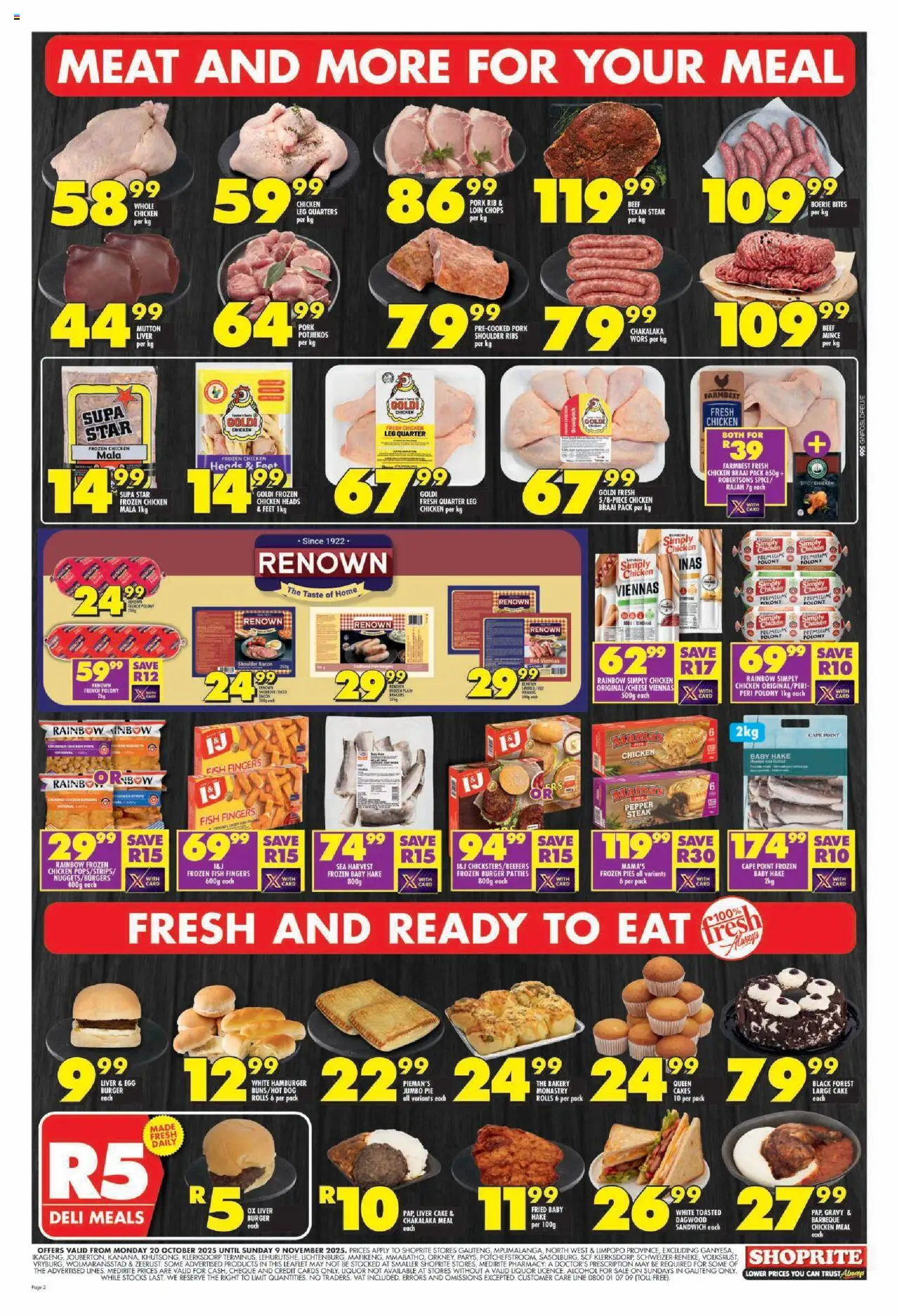 New Shoprite catalogue – valid from 20.10.2025 | Page: 2 | Products: Steak, Polony, Chicken, Pork