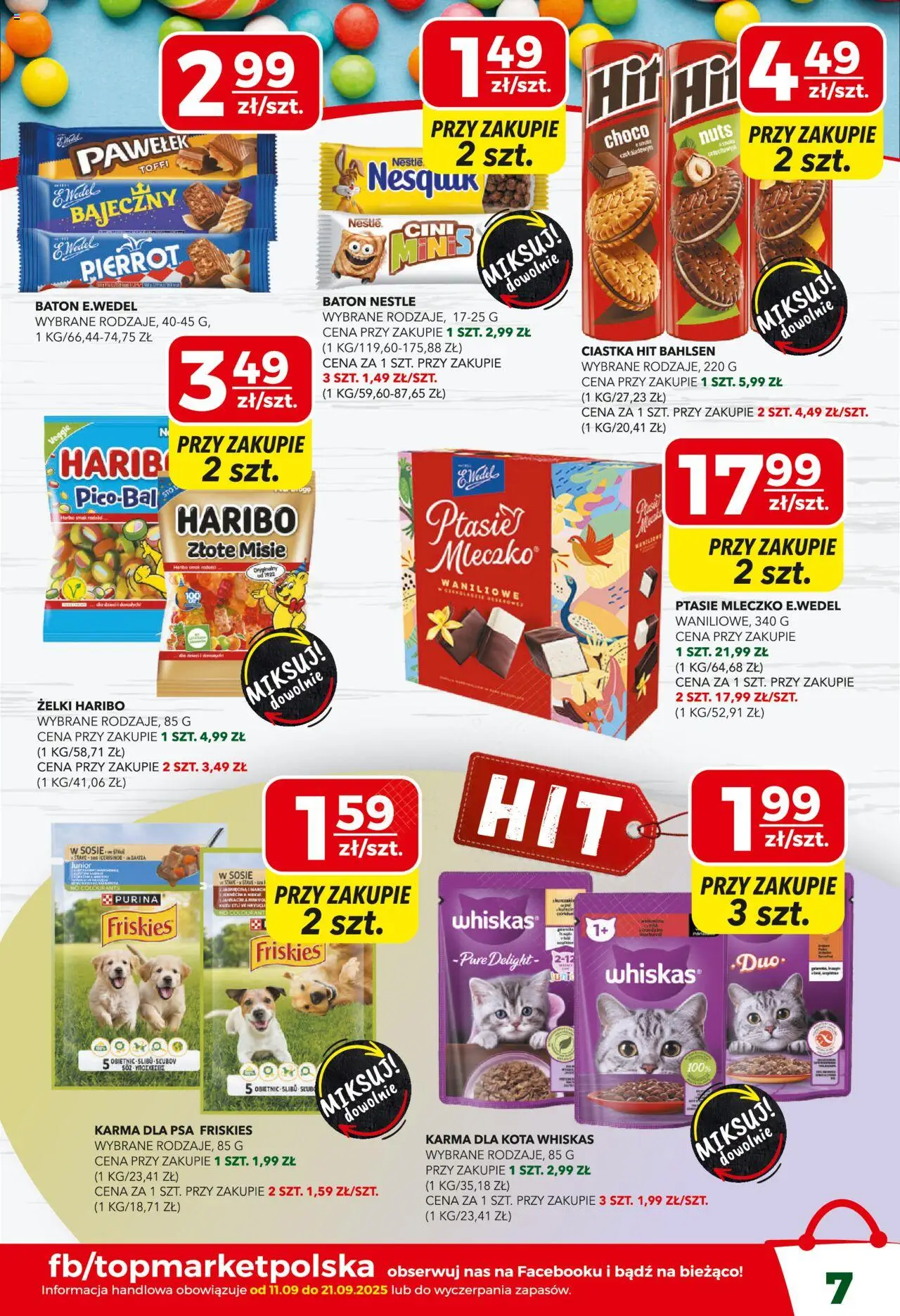 Top Market Gazetka od 11.09.2025 | Strona: 7 | Produkty: Żelki haribo, Karma dla kota, Karma dla psa, Ciastka