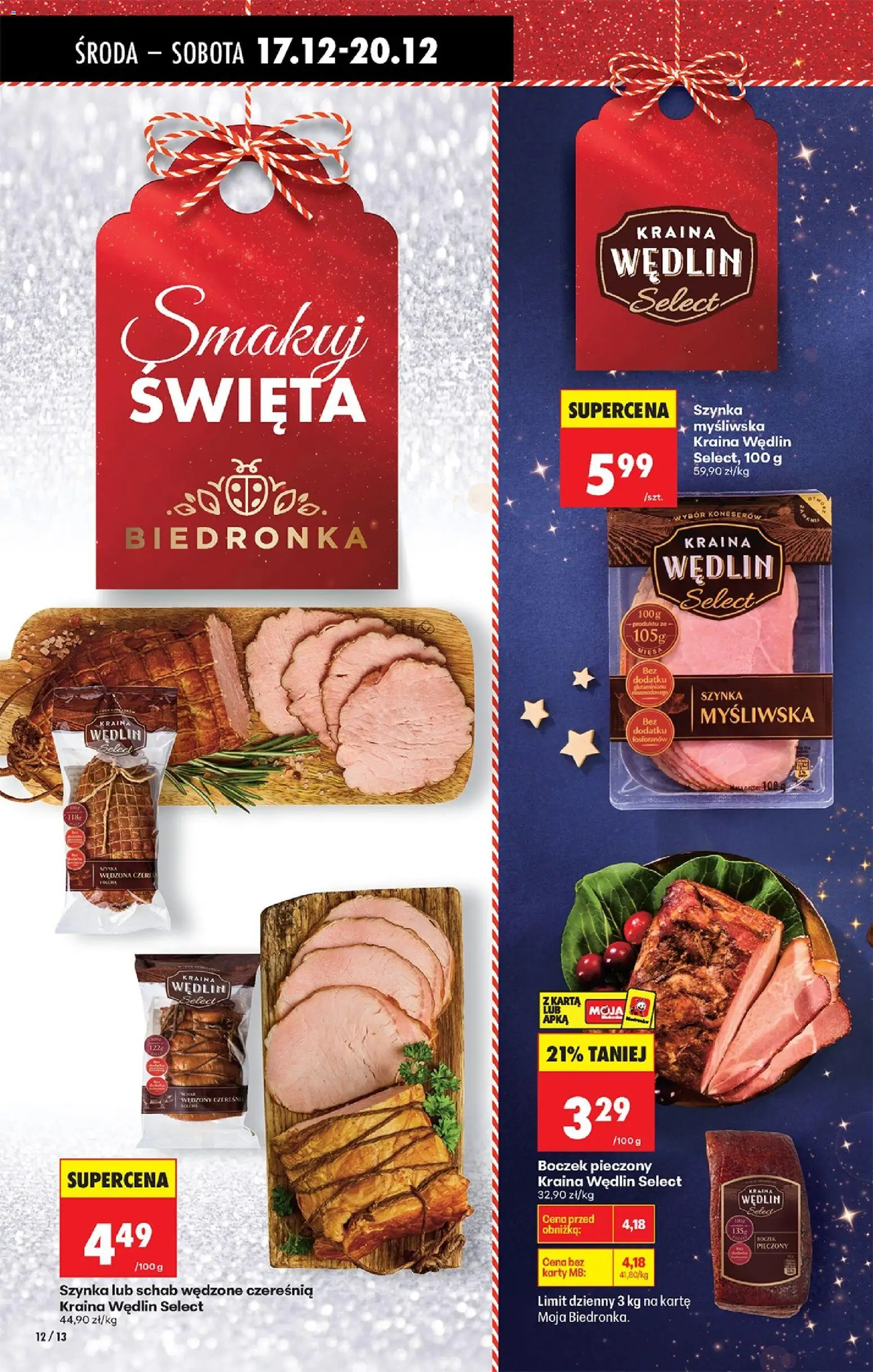 Biedronka gazetka - Oferta w tym tygodniu od 17.12.2025 | Strona: 18 | Produkty: Karta, Schab, Szynka, Boczek