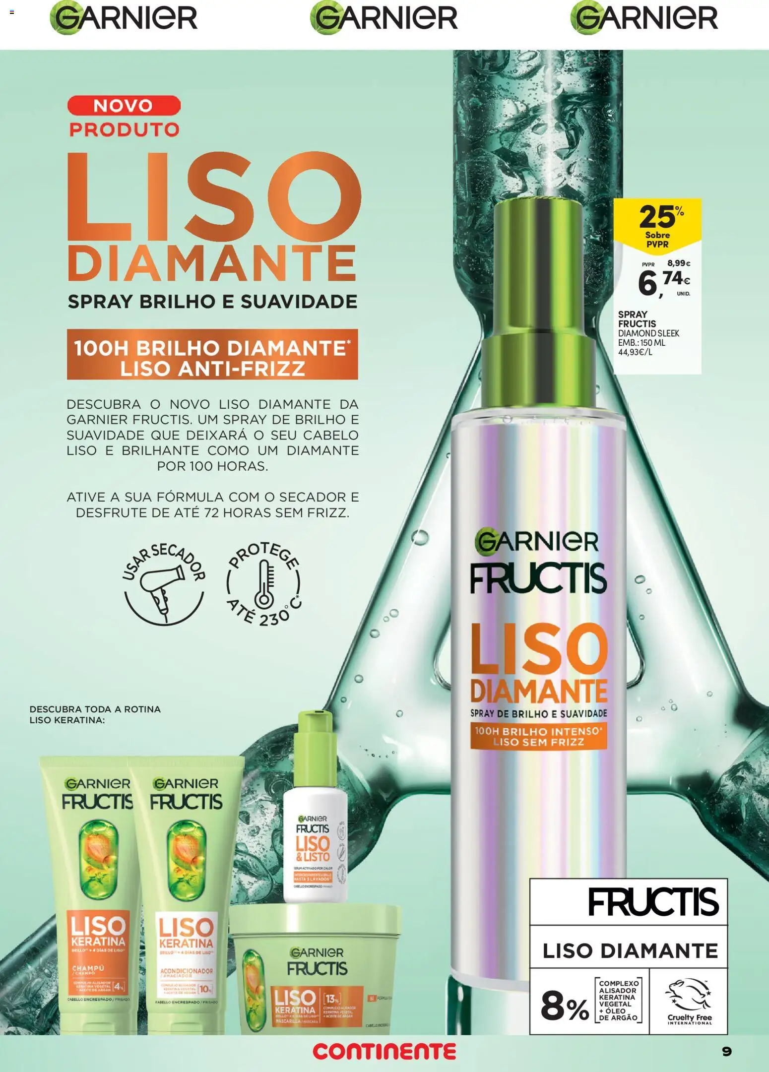 Continente Beleza Inspira-te na verdadeira beleza │ válido de 21.04.2026 | Página: 9 | Produtos: Alisador, Sérum, Spray de brilho, Óleo