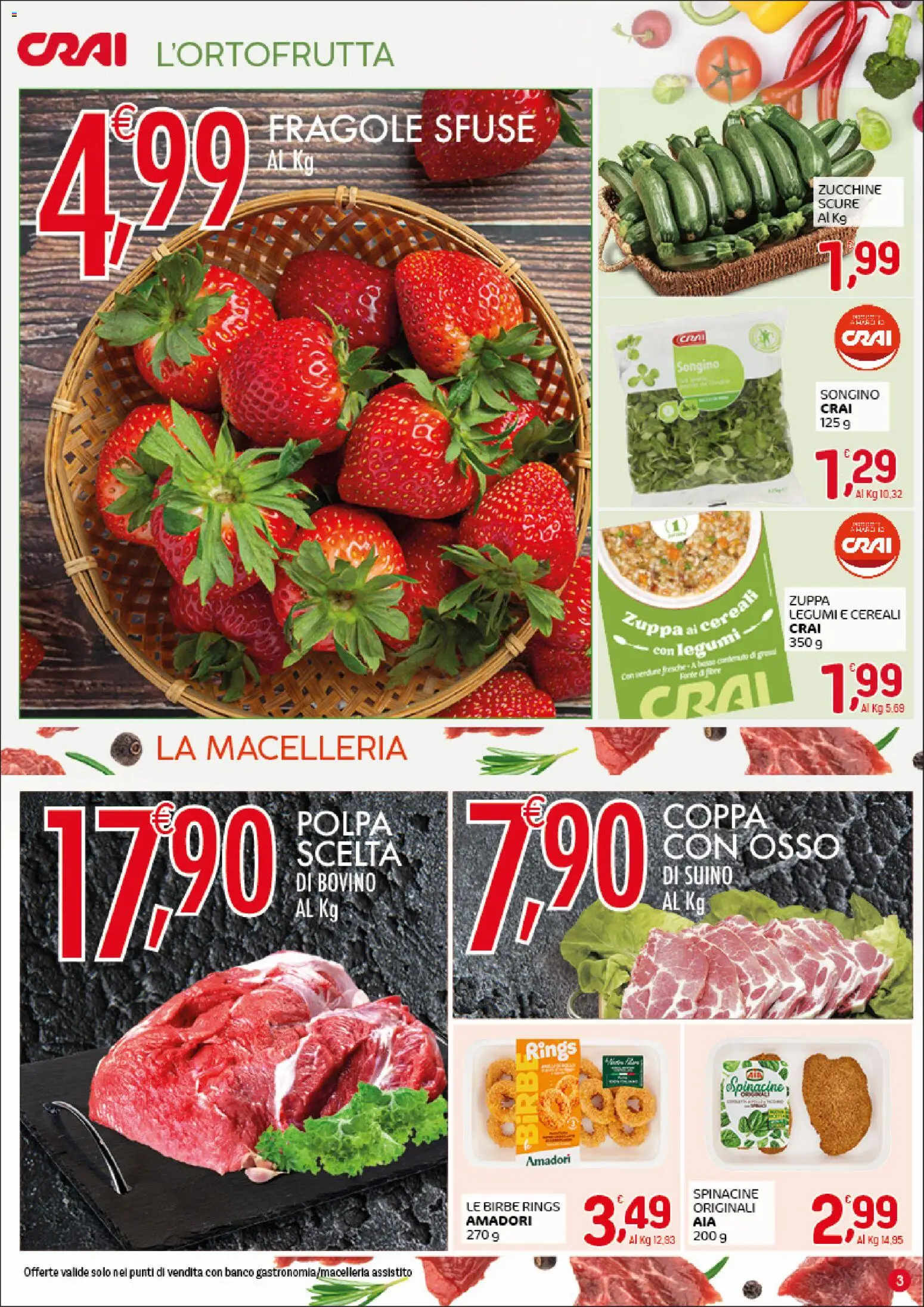 Volantino CRAI del 26.03.2026 | Pagina: 3 | Prodotti: Bovino, Legumi, Fragole, Zucchine