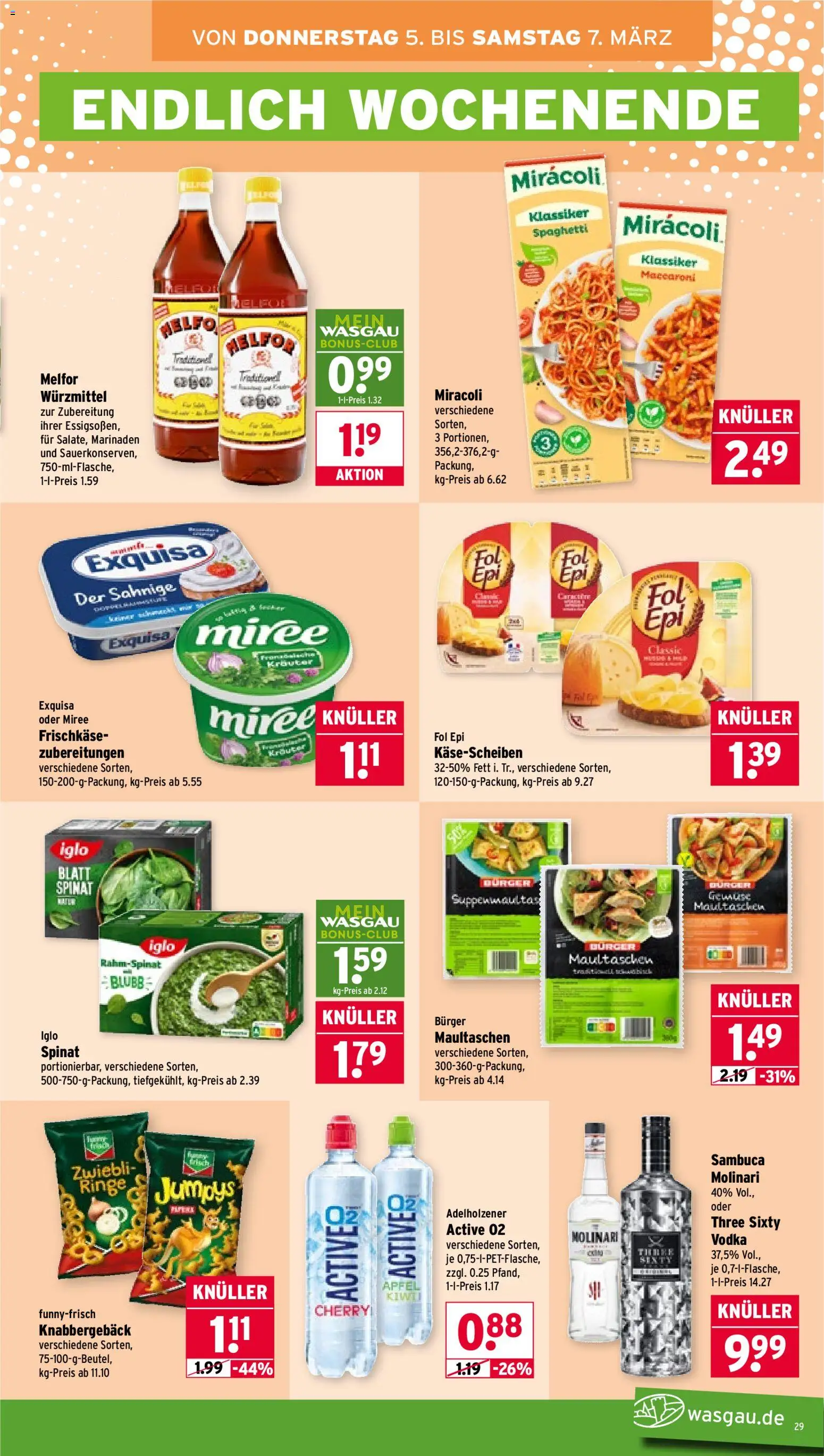 Wasgau Prospekt 	 – gültig ab 02.03.2026 | Seite: 29 | Produkte: Adelholzener, Burger, Exquisa, Vodka