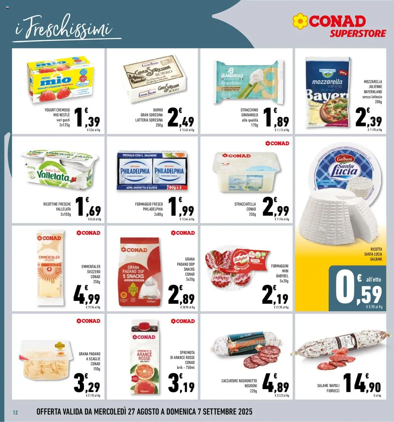 Volantino Conad del 27.08.2025 | Pagina: 12 | Prodotti: Burro, Ricotta, Stracciatella, Emmental