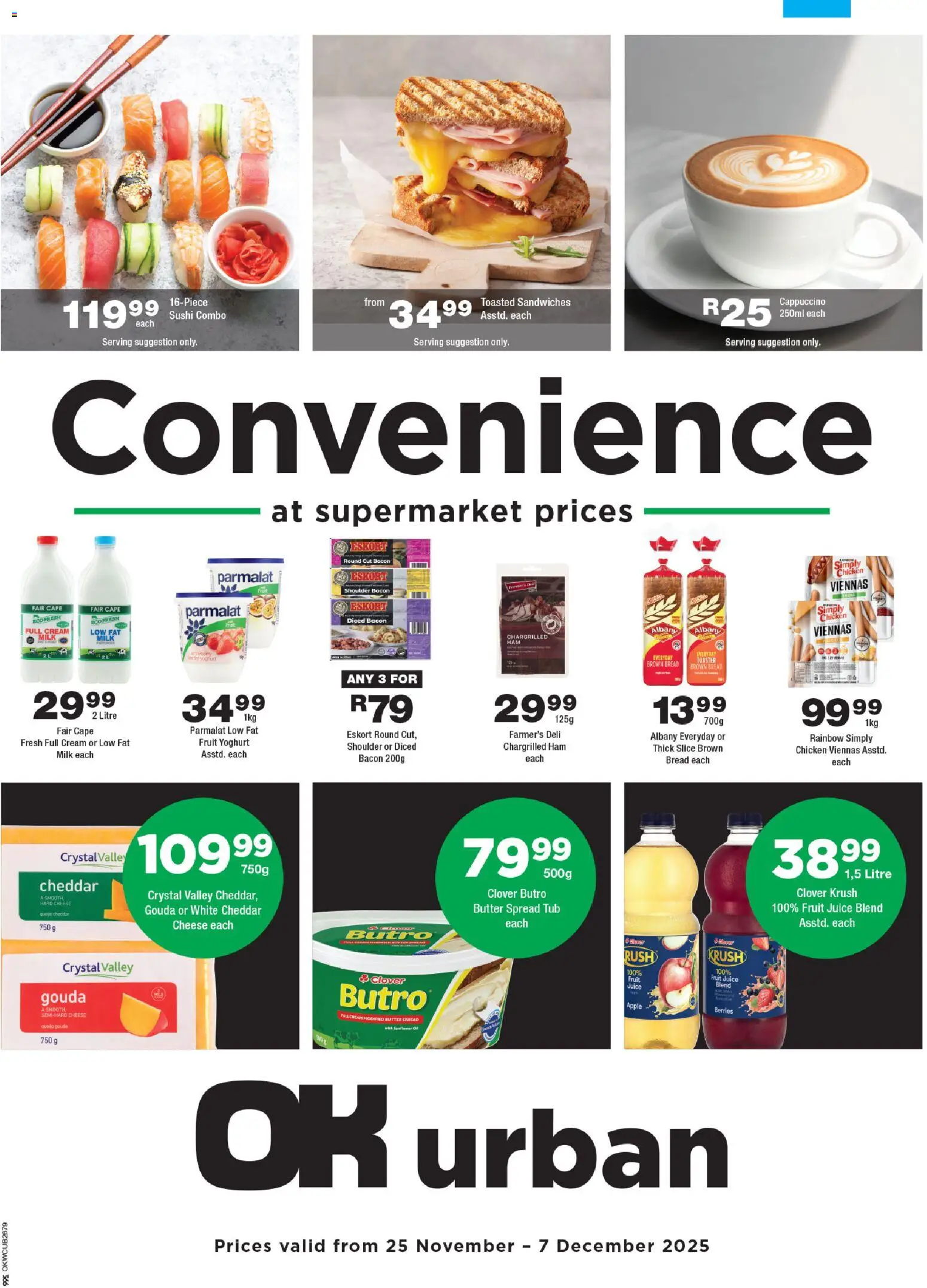 New OK Foods catalogue – valid from 25.11.2025 | Page: 1 | Products: Toaster, Milk, Fruit, Bacon