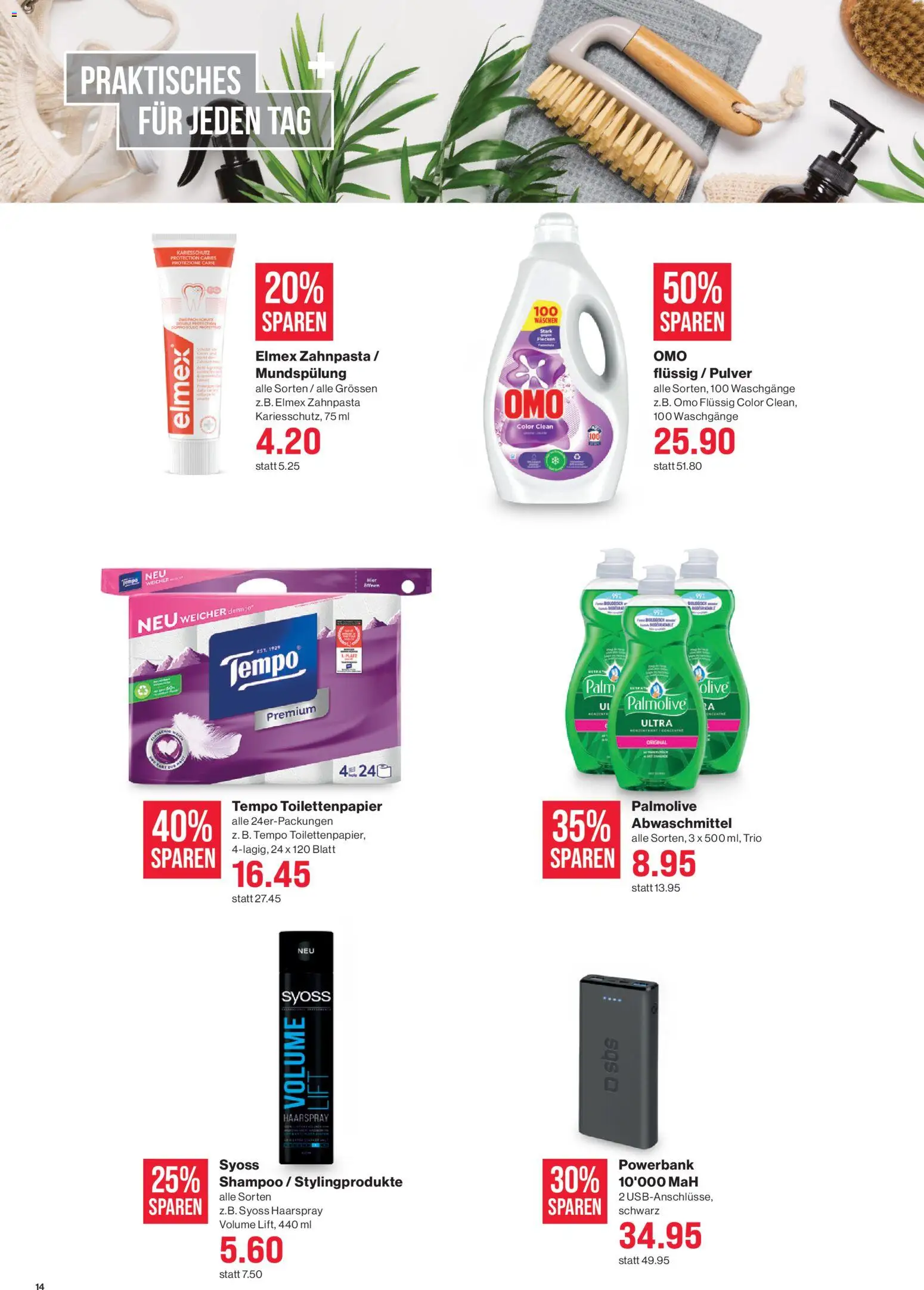 SPAR - SPAR Handels AG – gültig ab 01.04.2026 | Seite: 14 | Produkte: Haarspray, Zahnpasta, Powerbank, Toilettenpapier