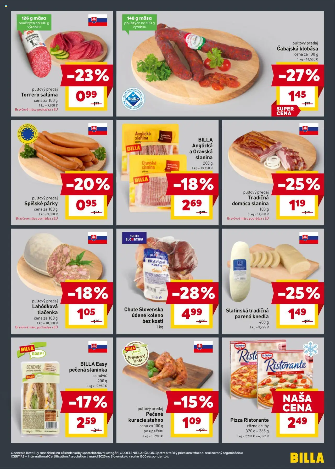Nové Billa akcie – leták je platný od 08.10.2025 | Strana: 5 | Produkty: Slanina, Párky, Údené koleno, Sendvič