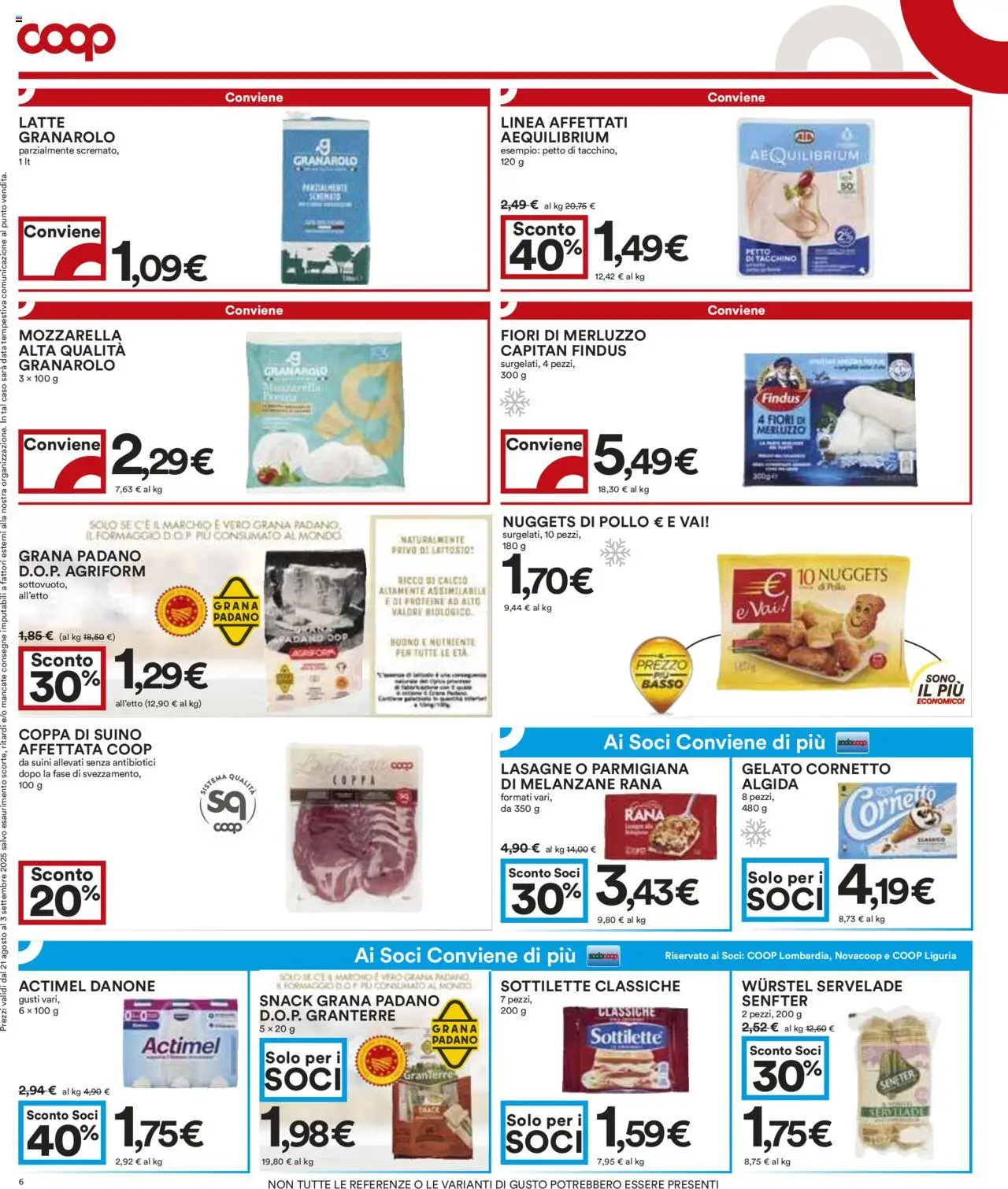Volantino COOP del 21.08.2025 | Pagina: 6 | Prodotti: Pollo, Nuggets, Suino, Latte