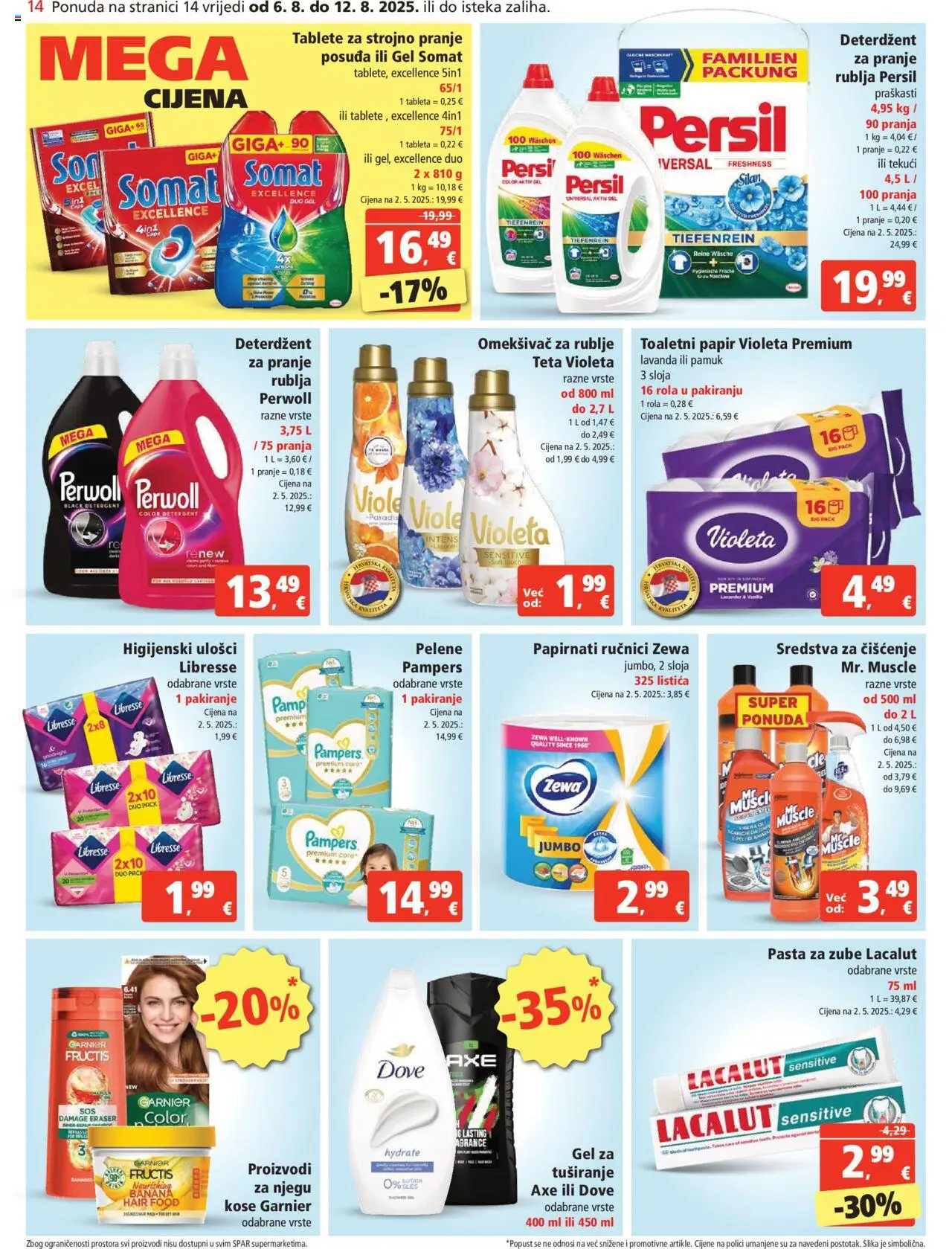 Spar katalog | vrijedi od 06.08.2025 | Stranica: 14 | Proizvodi: Papirnati ručnici, Pasta, Tableta, Pampers