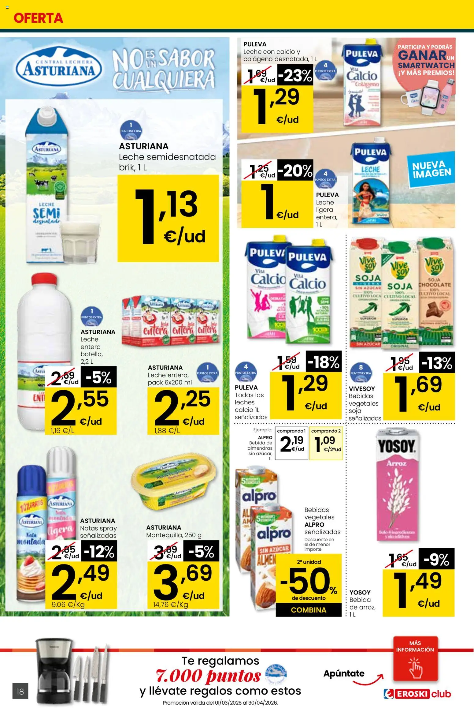 Eroski - Quieres ahorrar conmigo │ válido desde el 26.03.2026 | Página: 18 | Productos: Leche, Chocolate, Té, Bebida de almendras