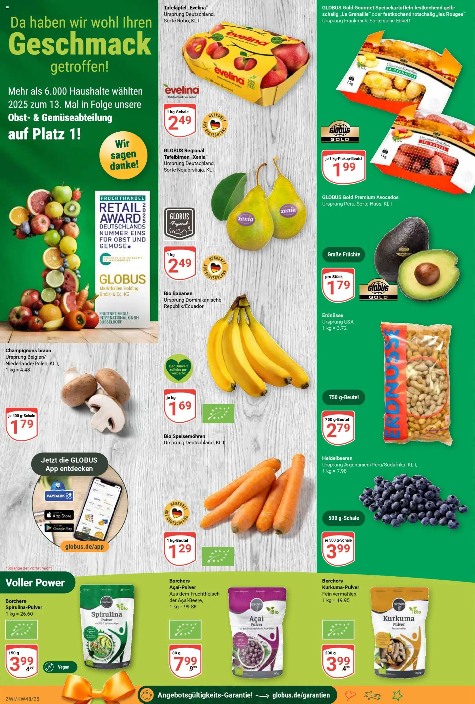 Globus prospekt Zwickau	 – gültig ab 24.11.2025 | Seite: 7 | Produkte: Erdnüsse, Bananen, Heidelbeeren, Gemüse