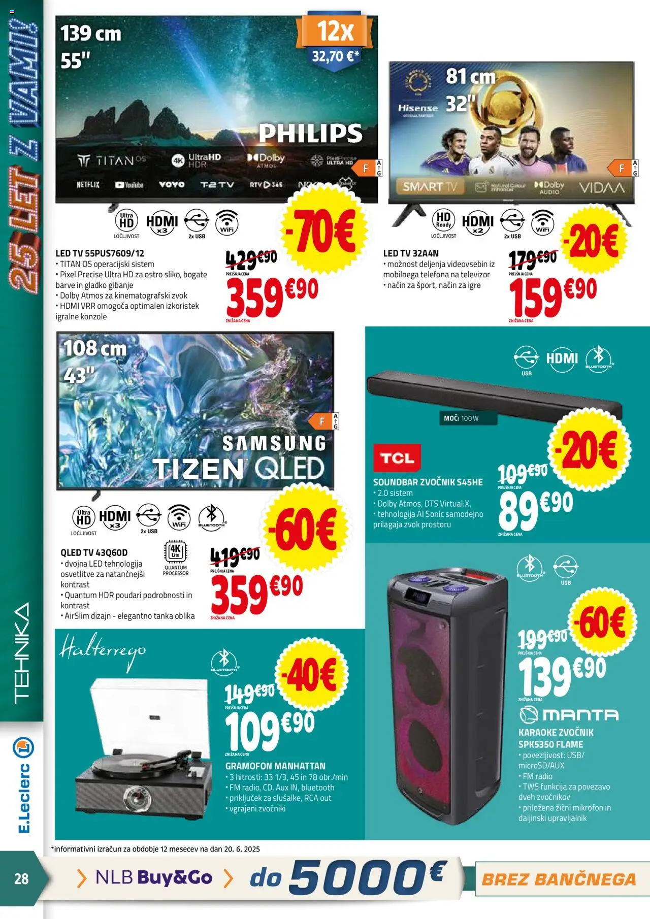 E.leclerc katalog │ velja od 02.07.2025 | Stran: 28 | Izdelki: Televizor, Audio, Usb, Led tv