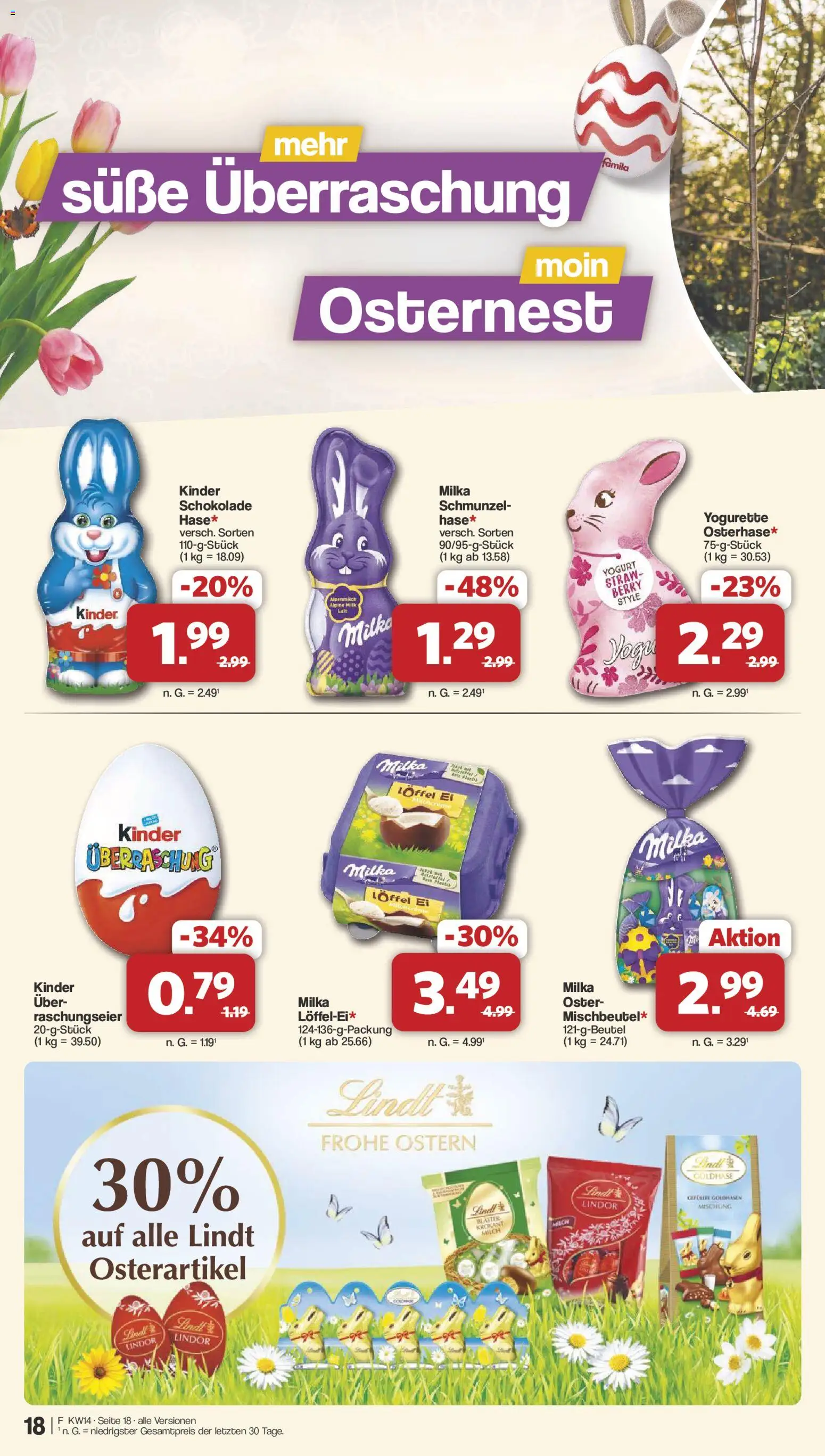 Famila Nordwest Prospekt 	 – gültig ab 30.03.2026 | Seite: 18 | Produkte: Kinder schokolade, Schokolade, Milka, Lindt