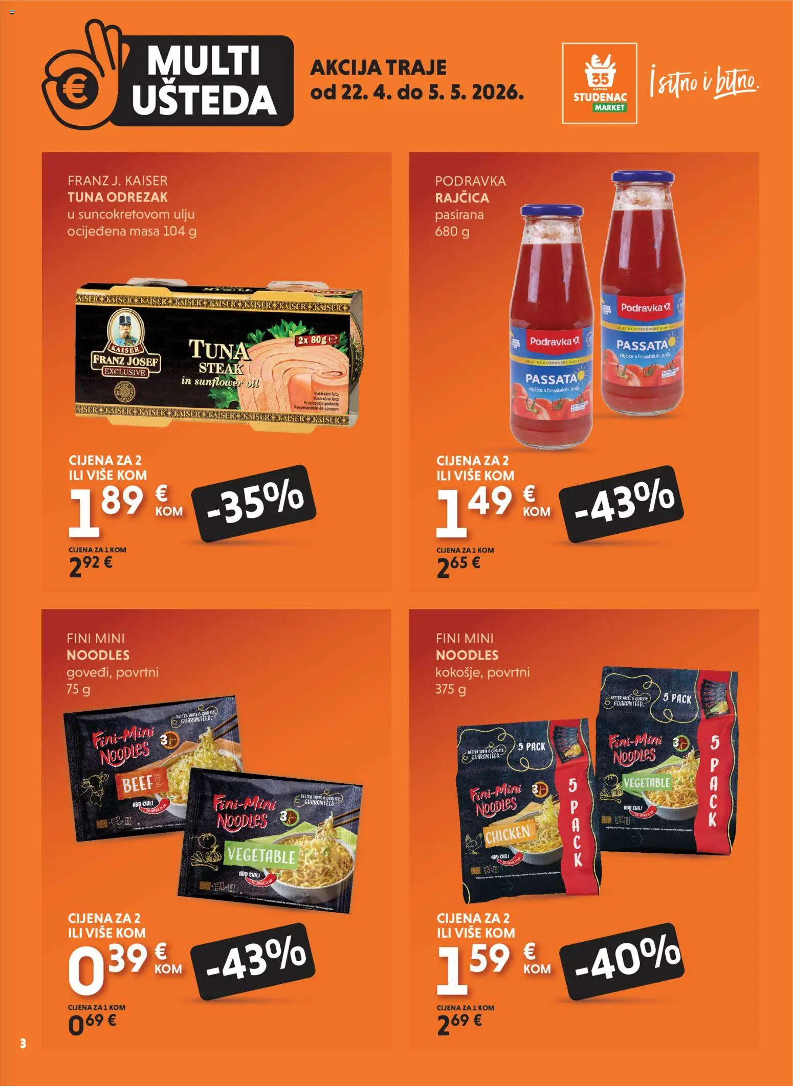 Studenac katalog | vrijedi od 22.04.2026 | Stranica: 3 | Proizvodi: Podravka, Rajčice, Rajčica, Tuna