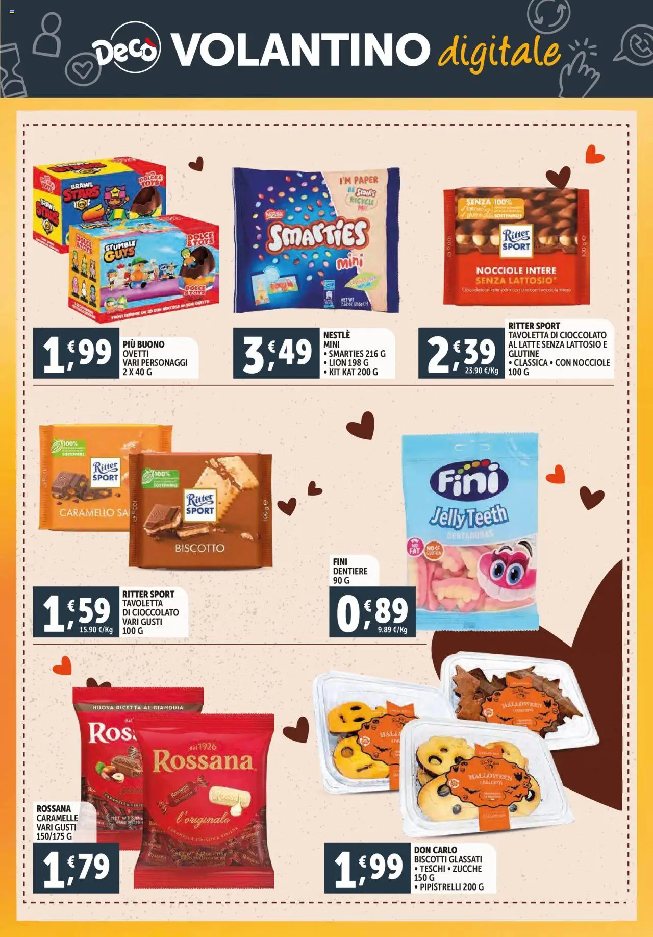 Volantino Decò del 16.10.2025 | Pagina: 26 | Prodotti: Caramelle, Biscotti, Nocciole, Latte senza lattosio