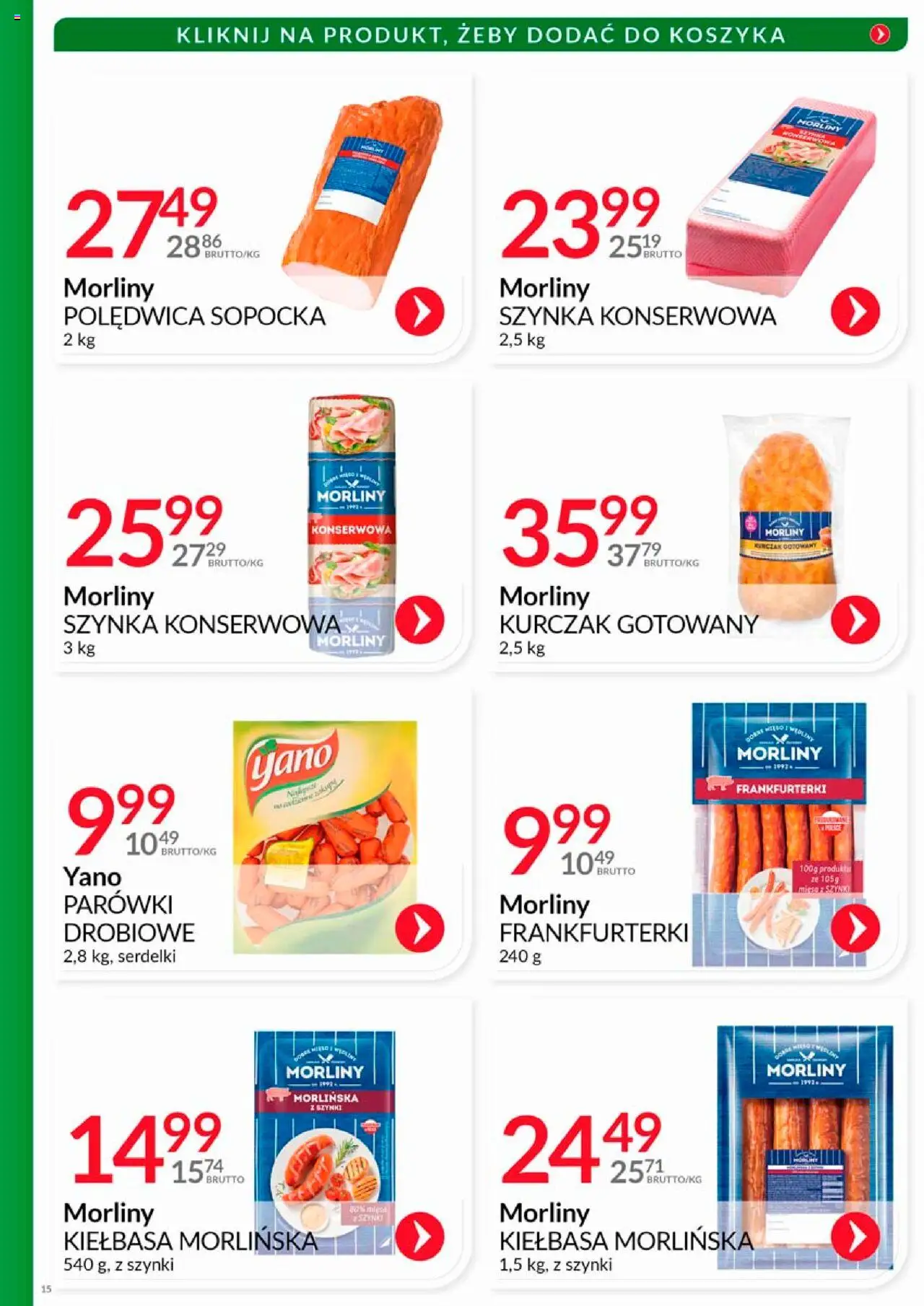Eurocash Gazetka - Katalog Wędlin od 01.08.2025 | Strona: 15 | Produkty: Kiełbasa, Kurczak, Frankfurterki, Szynka