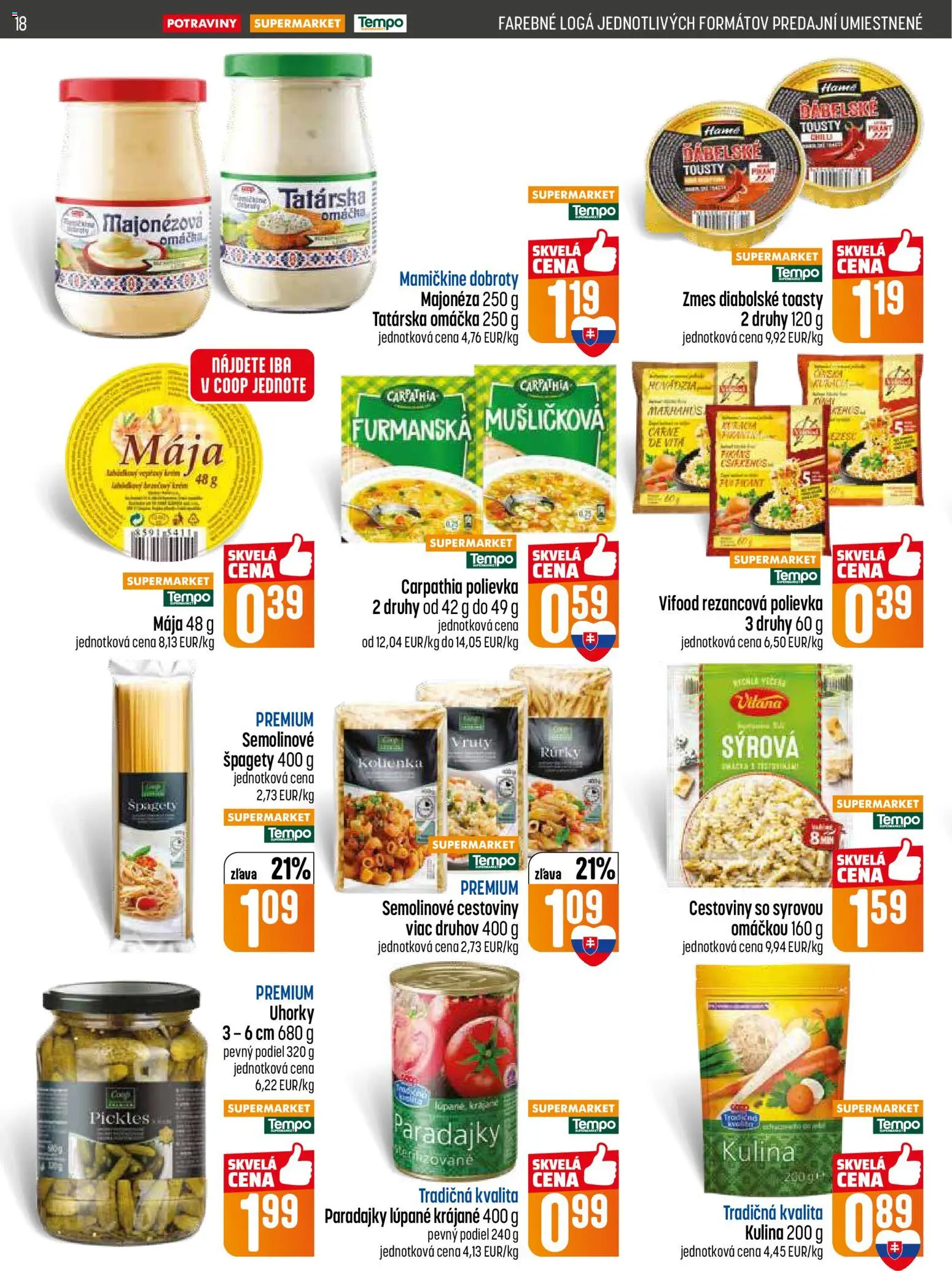 Nové COOP Jednota akcie – leták je platný od 15.01.2026 | Strana: 18 | Produkty: Paradajky, Chilli, Omáčka, Uhorky