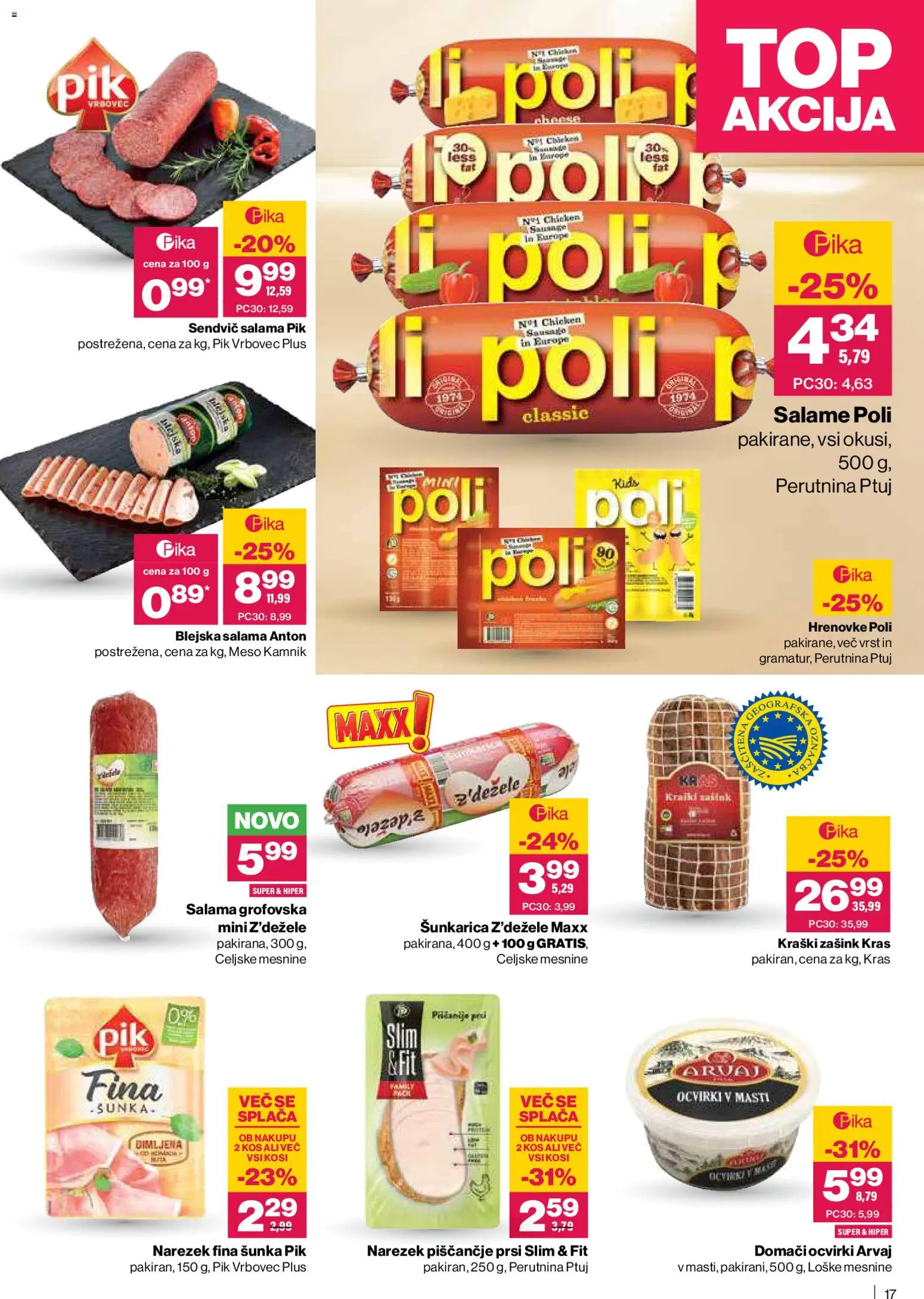 Novi Mercator katalog ponudbe – veljaven od 23.10.2025 | Stran: 17 | Izdelki: Hrenovke, Kos, Ocvirki, Sunka
